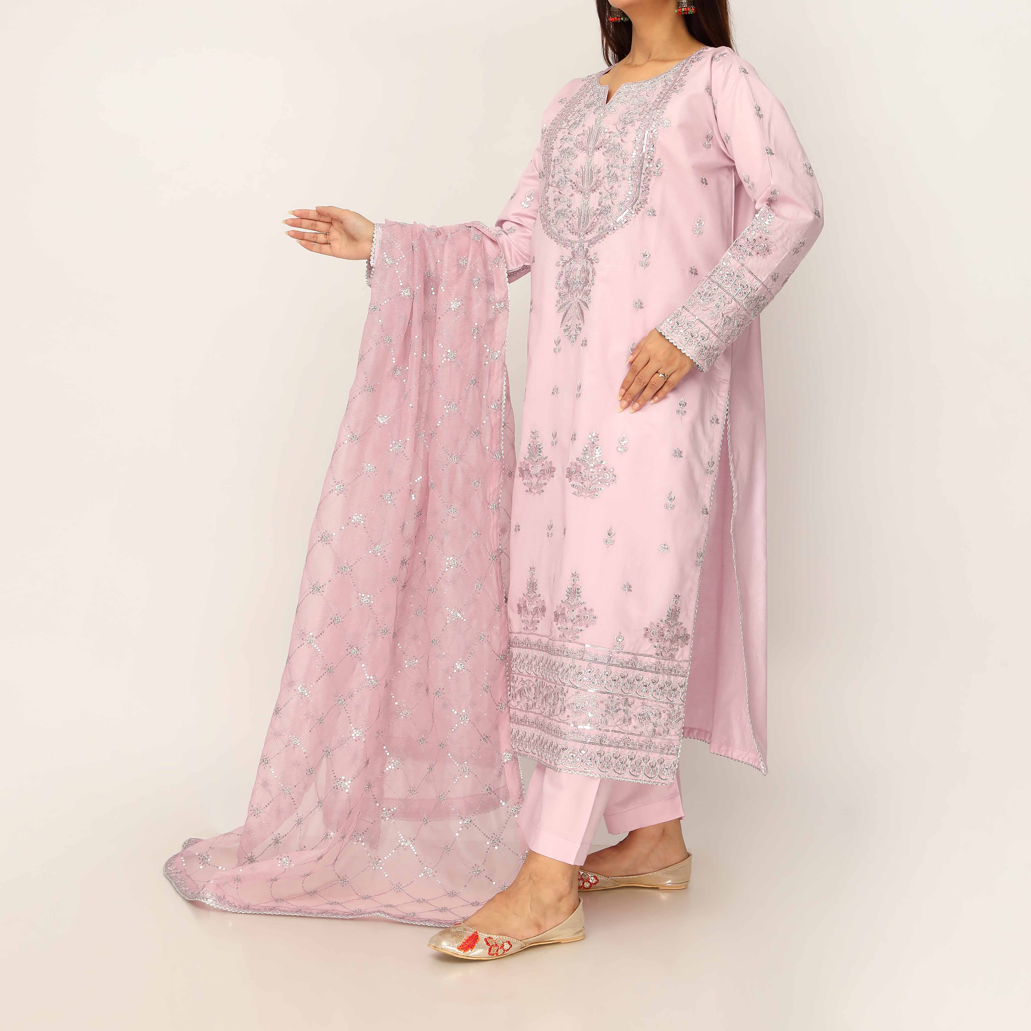 3PC- Khaddi Net Embellished Suit PF5132 - Image 3