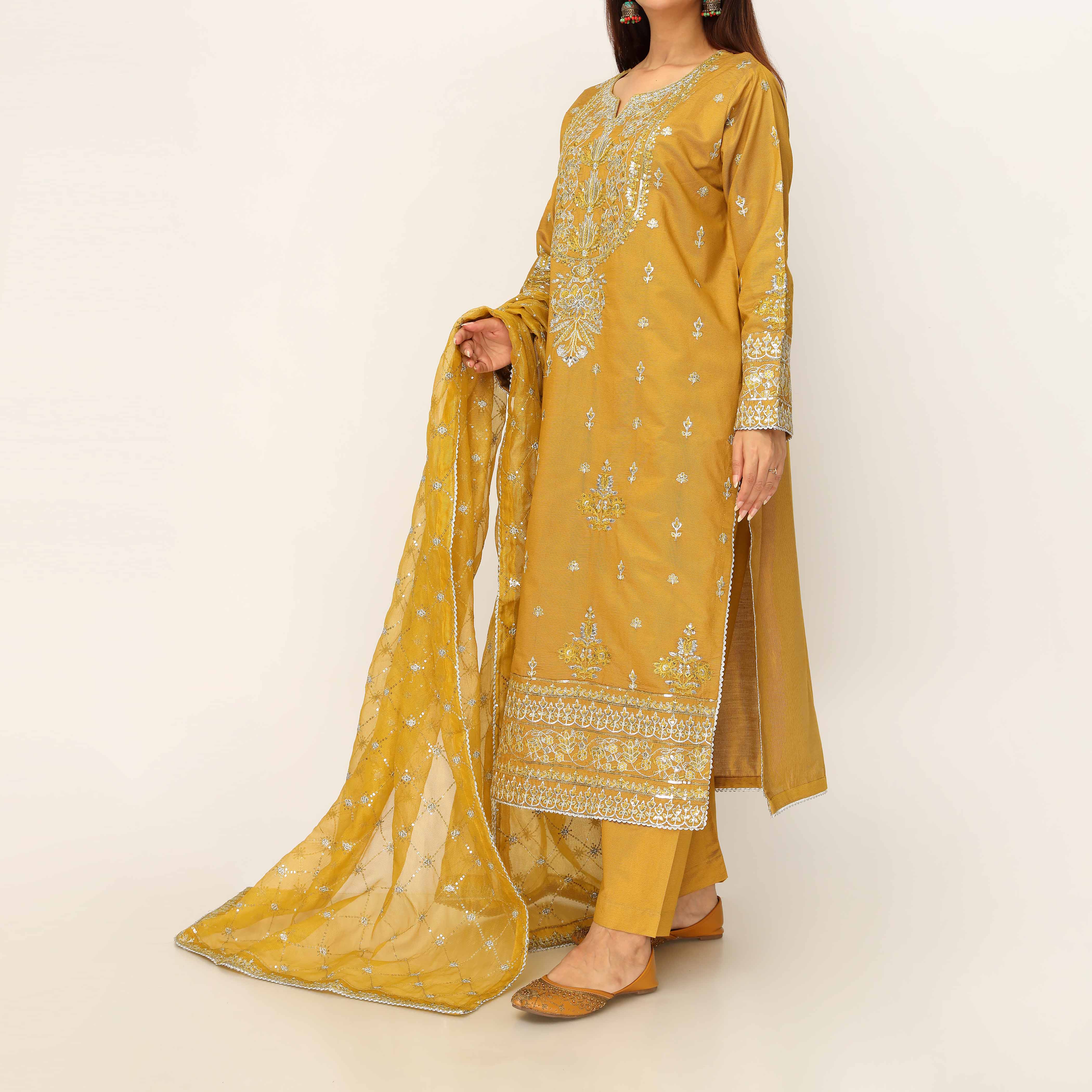 3PC- Khaddi Net Embellished Suit PF5134 - Image 2