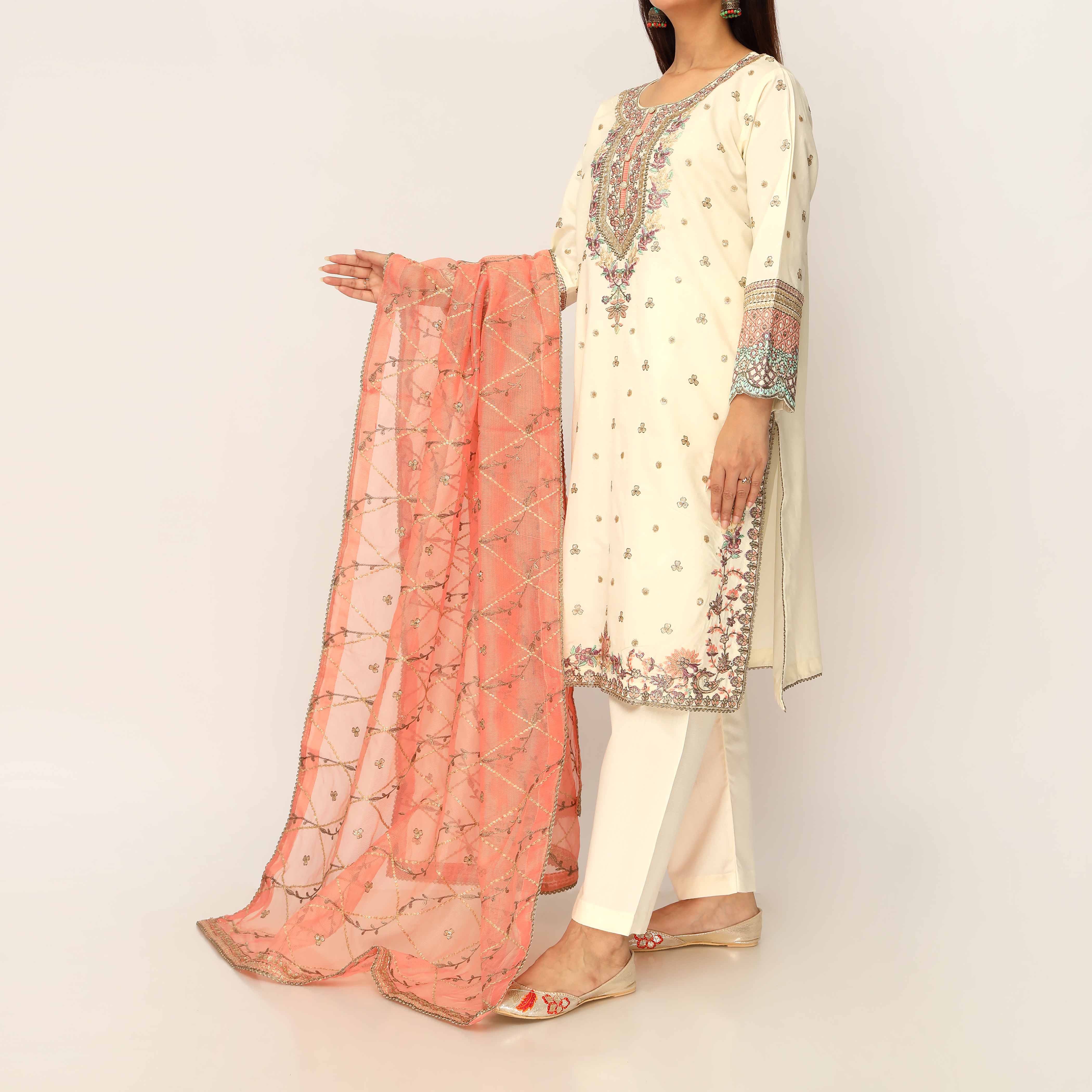 3PC- Khaddi Net Embellished Suit PF5135 - Image 3