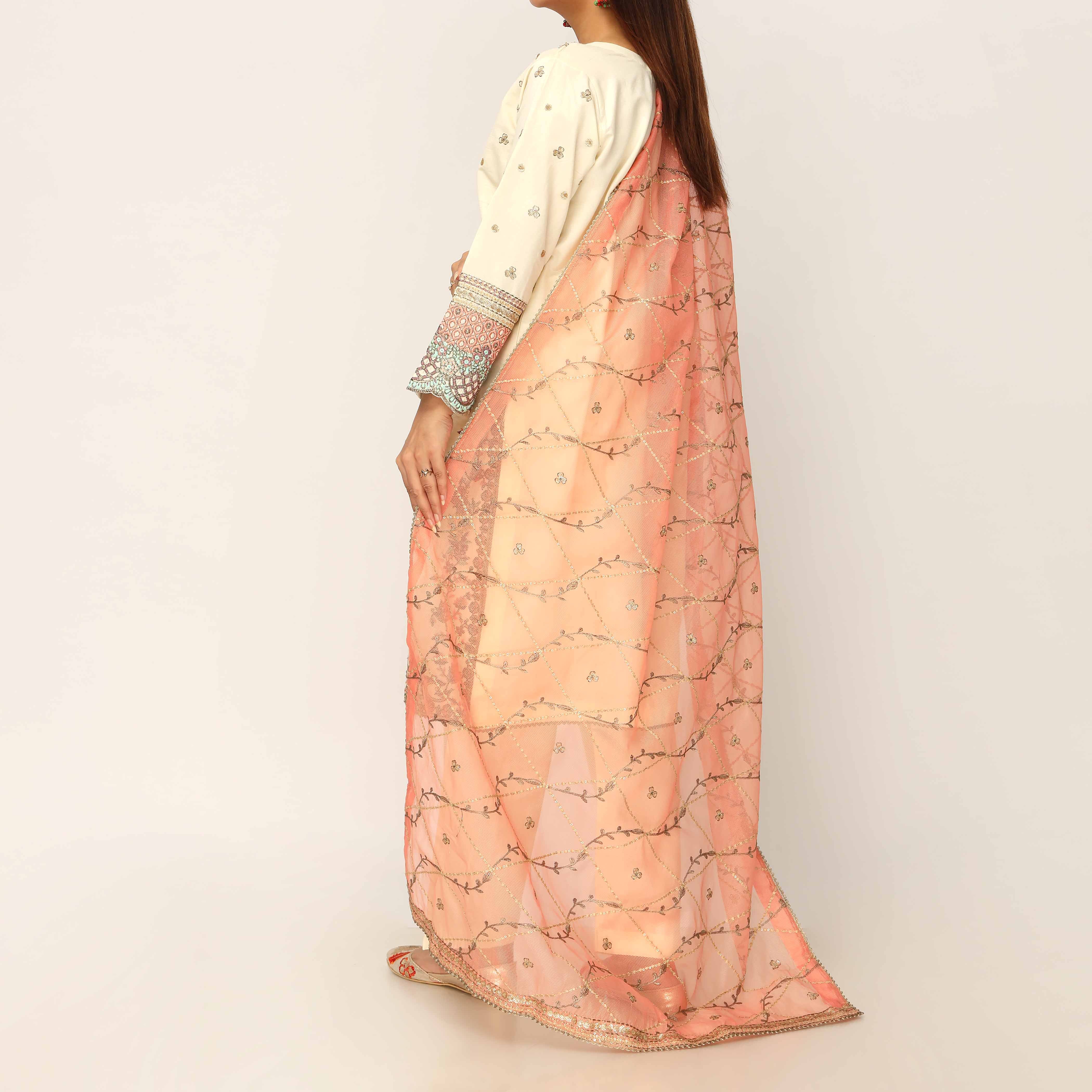 3PC- Khaddi Net Embellished Suit PF5135 - Image 4
