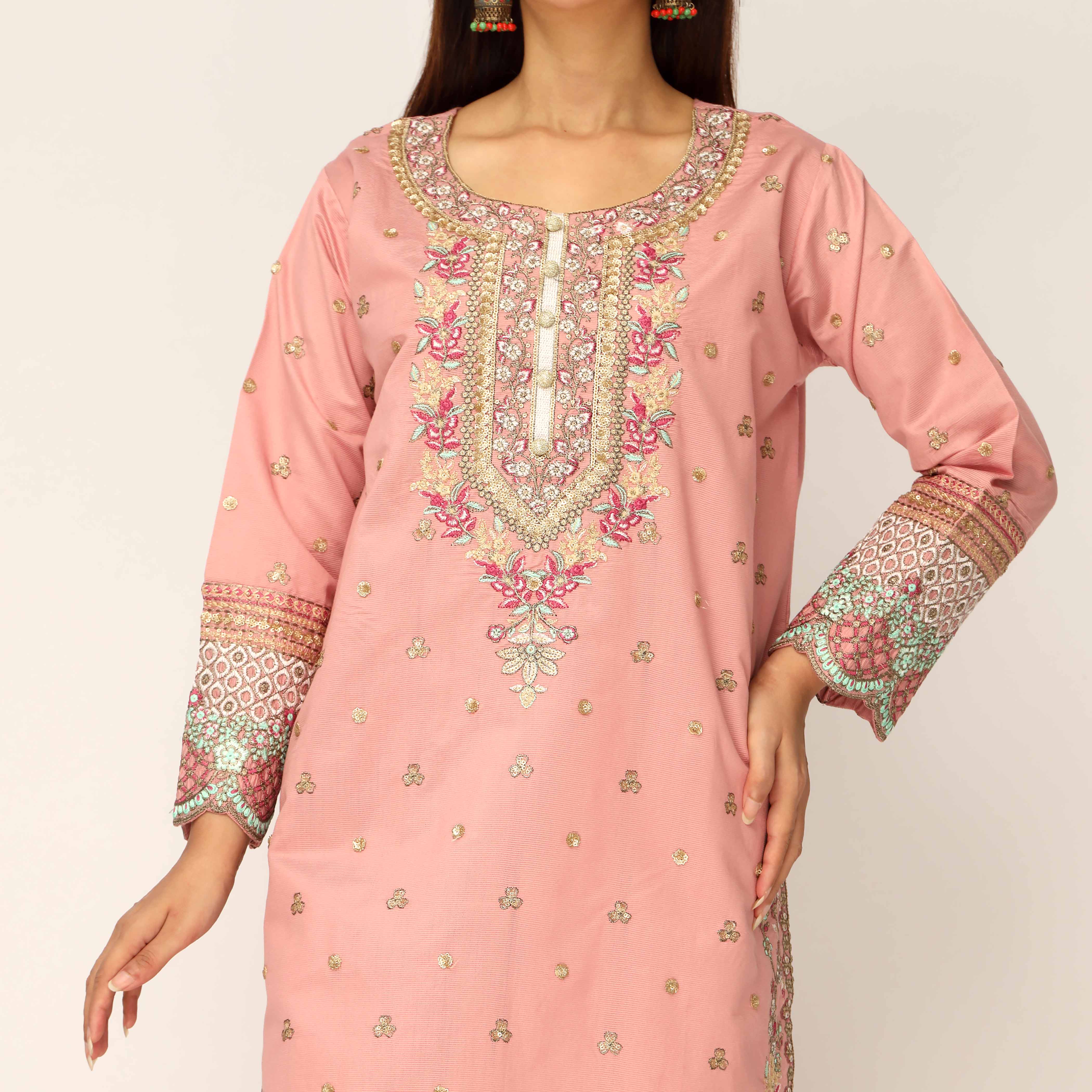 3PC- Khaddi Net Embellished Suit PF5136 - Image 2