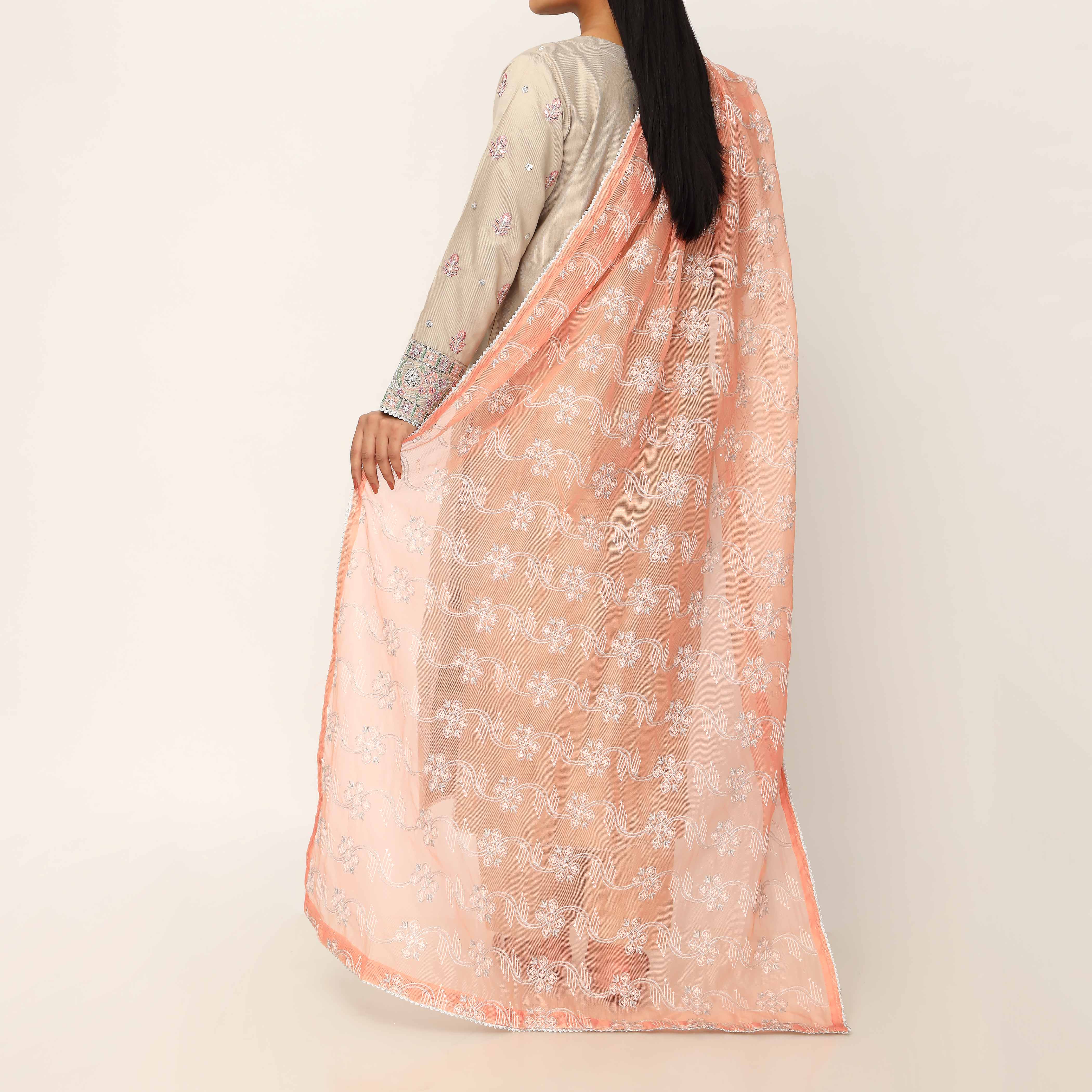 3PC- Khaddi Net Embellished Suit PF5141 - Image 4