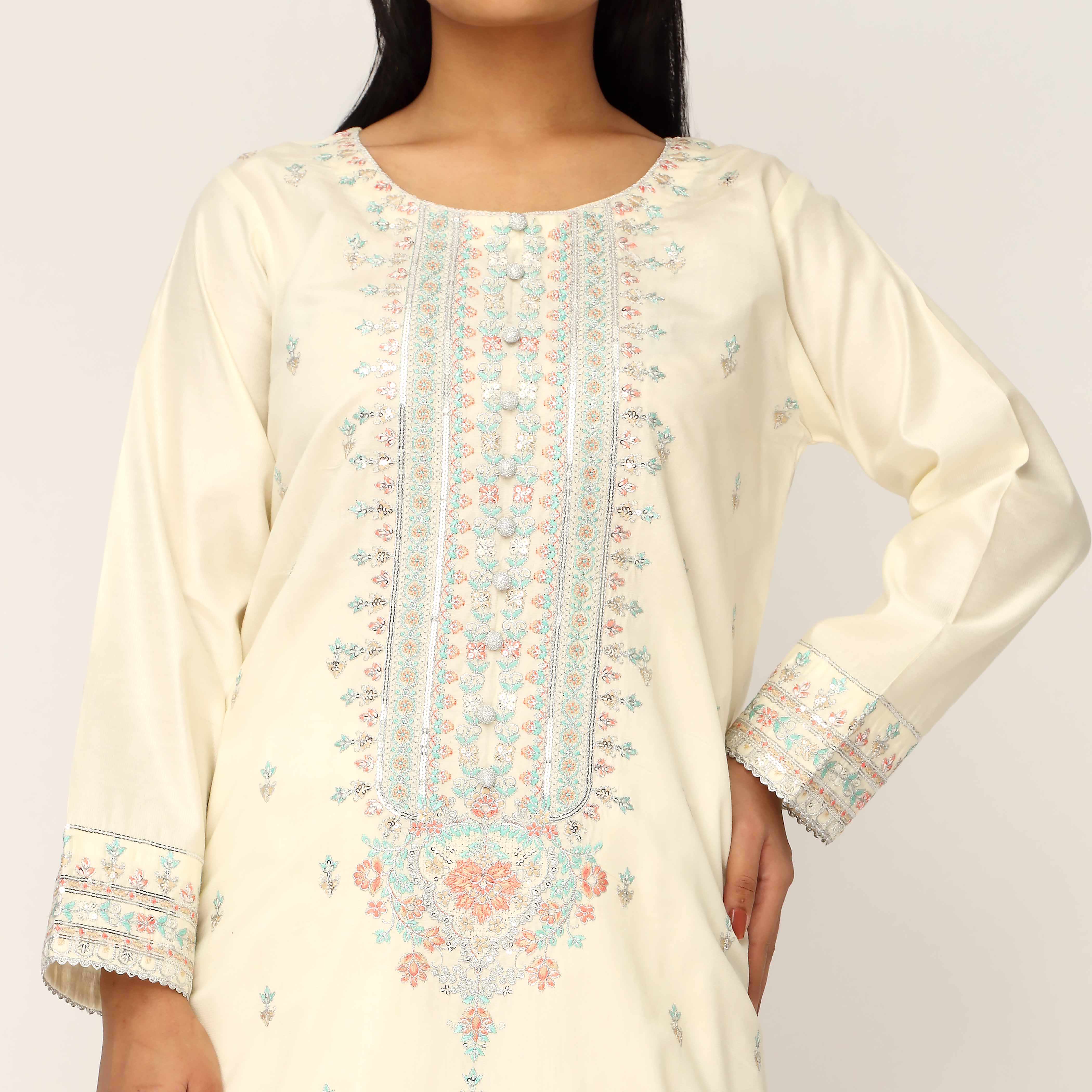 3PC- Khaddi Net Embellished Suit PF5147 - Image 2