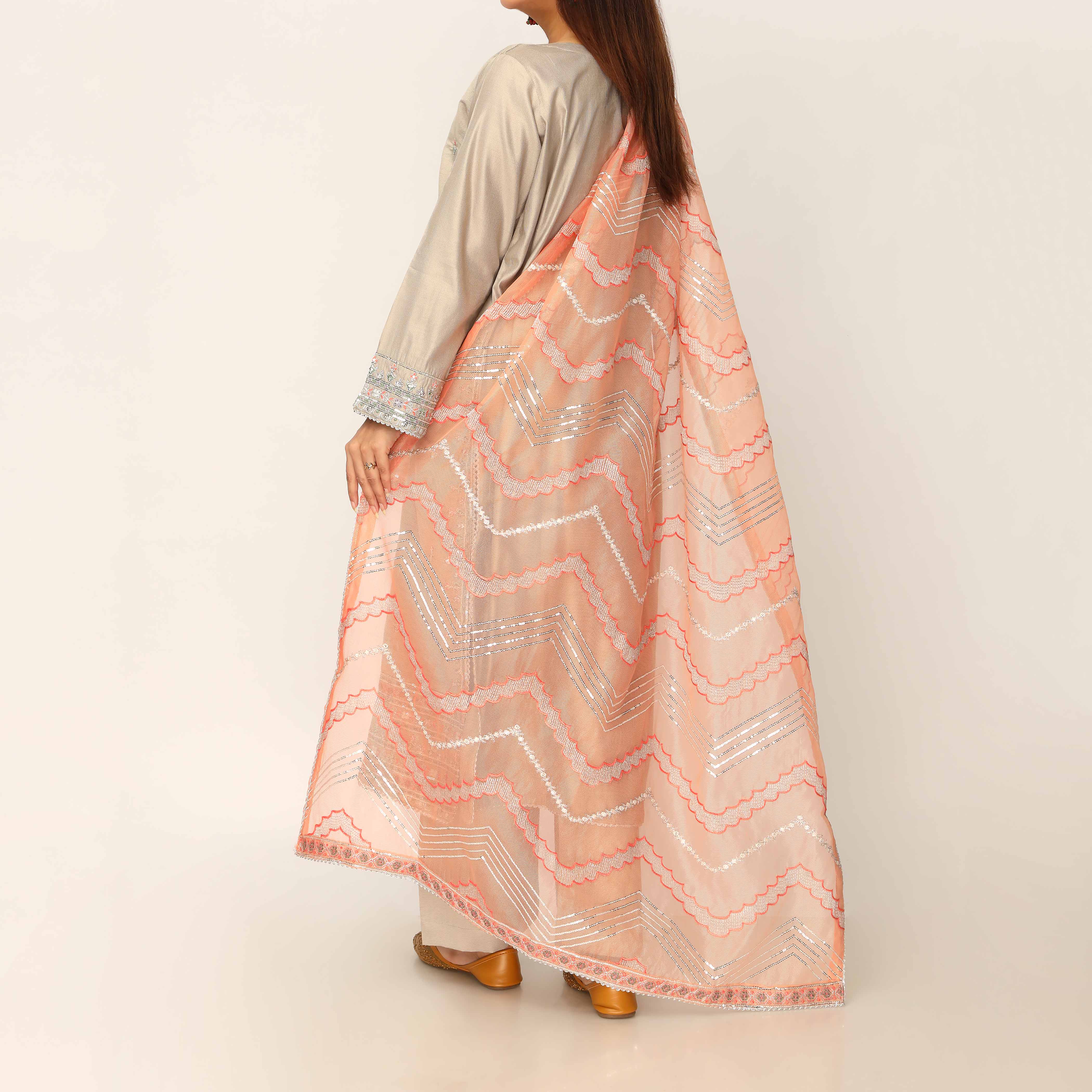 3PC- Khaddi Net Embellished Suit PF5150 - Image 4