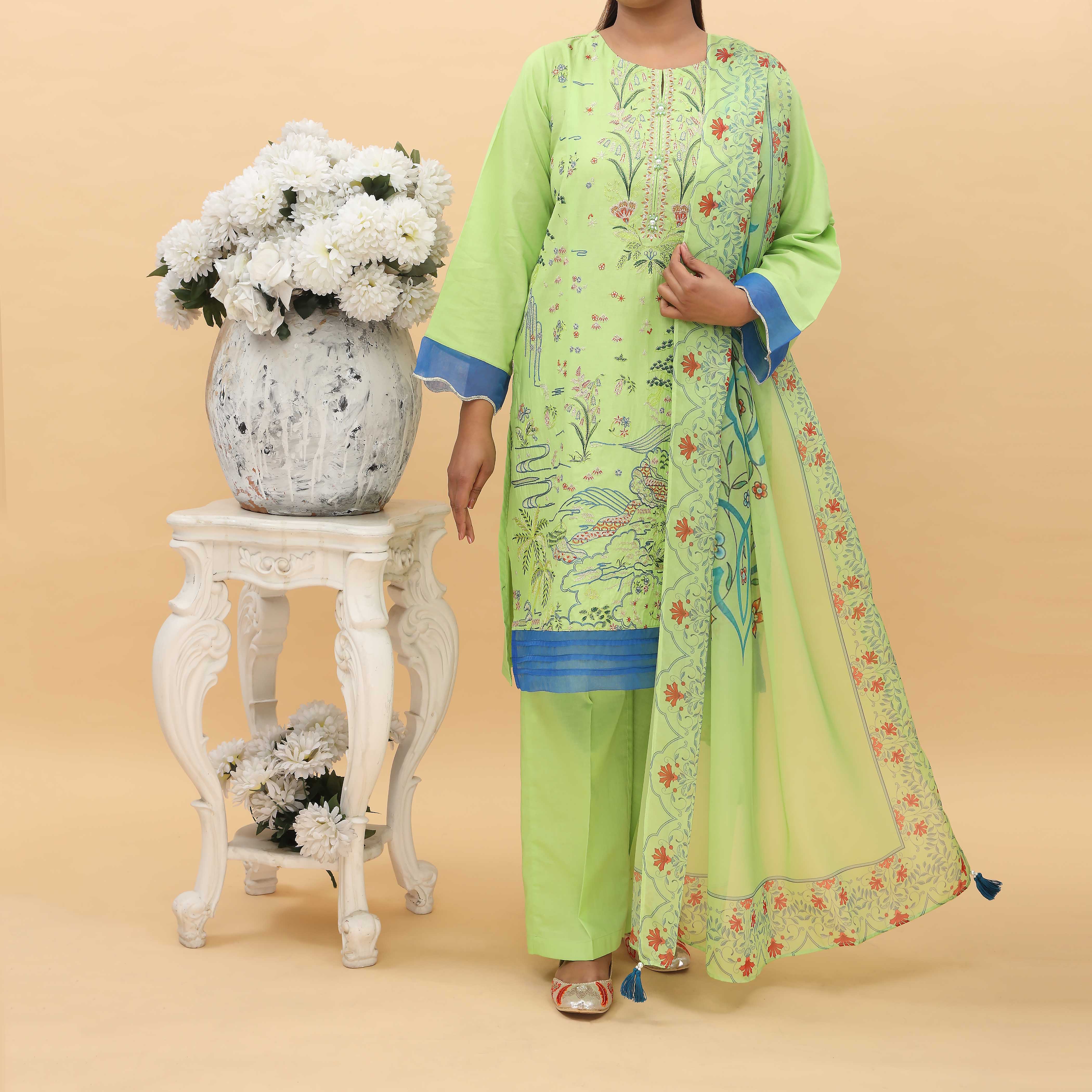 3PC- Printed Cambric Suit PS5004