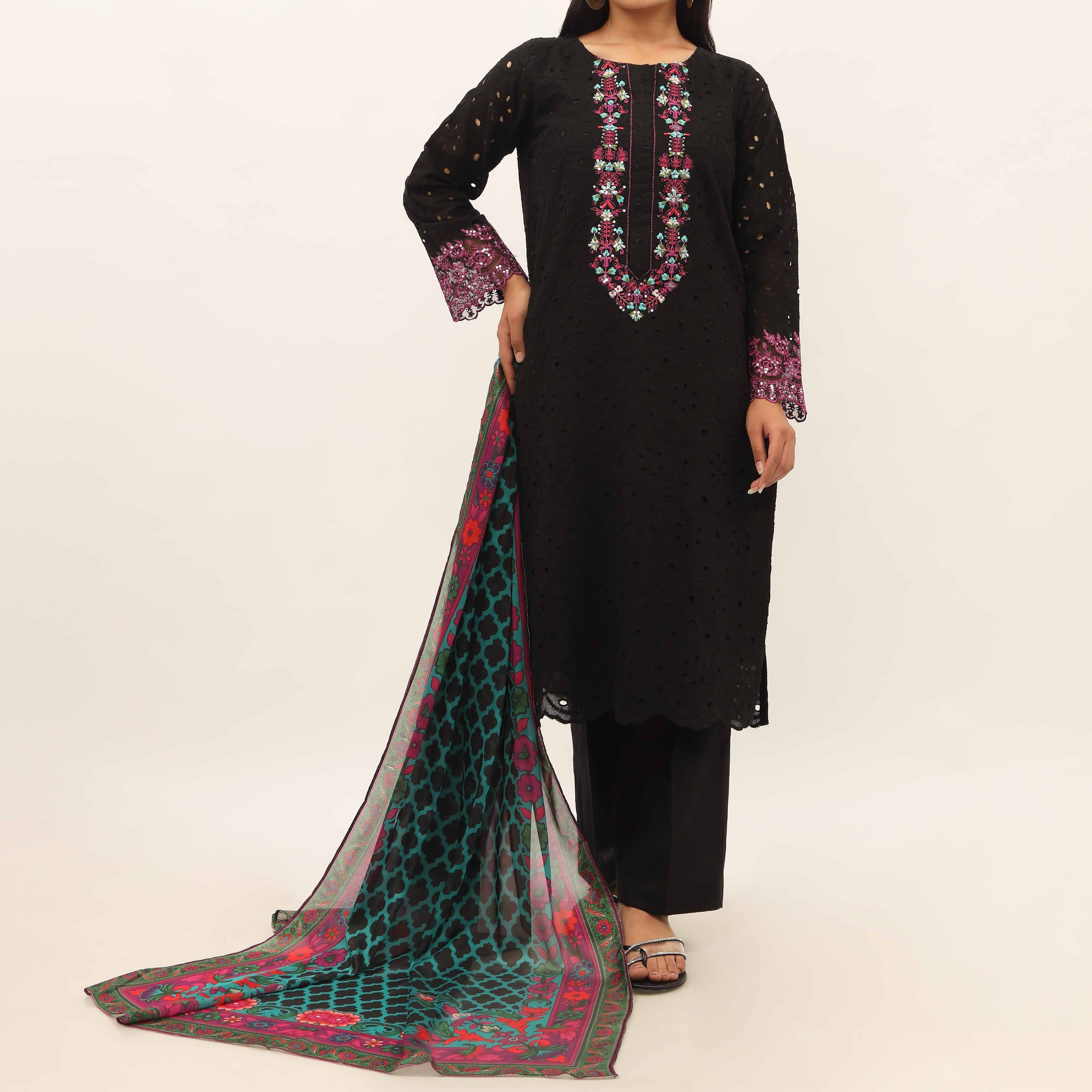 3PC- Schiffly Chikankari Lawn Suit PS5342 - Image 2
