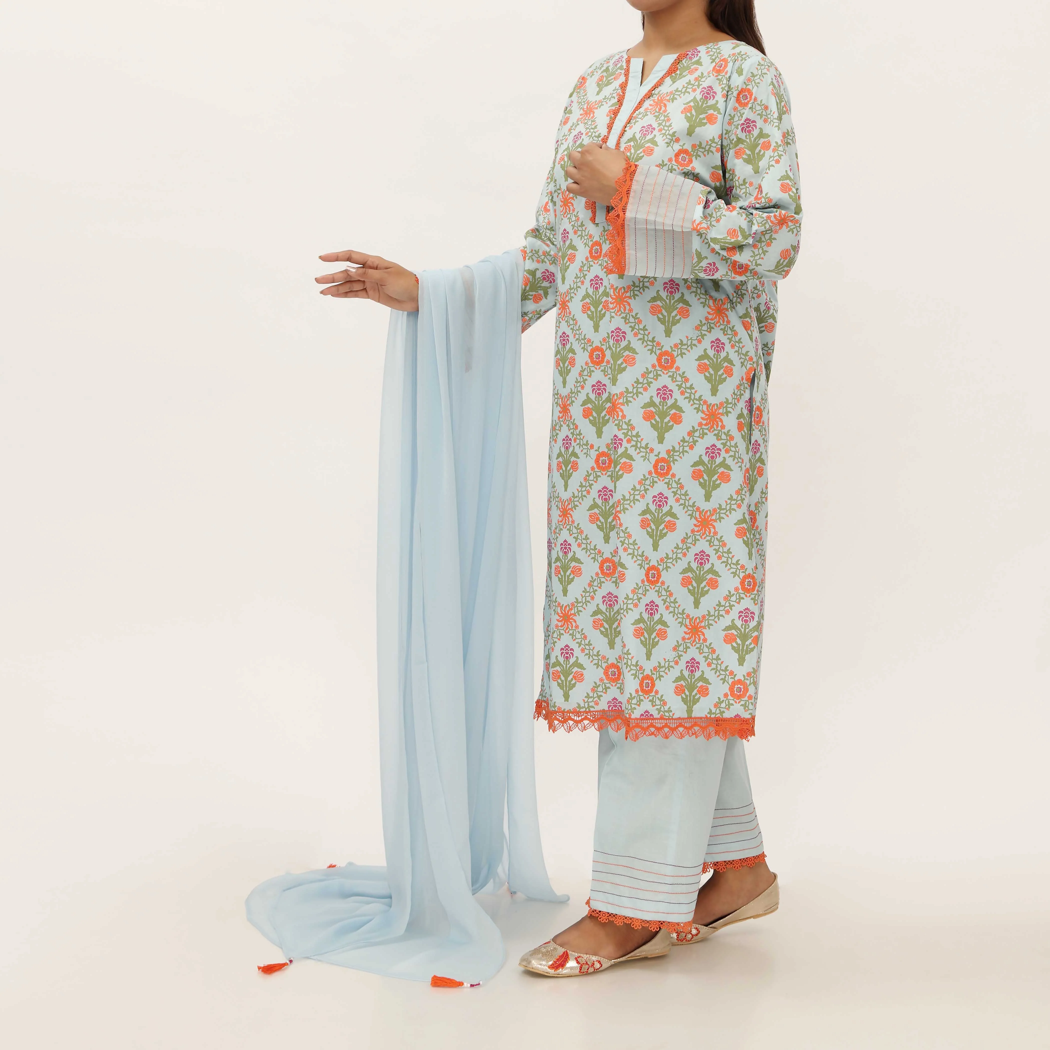 3PC- Screen Printed Cambric Suit PS5090 - Image 3