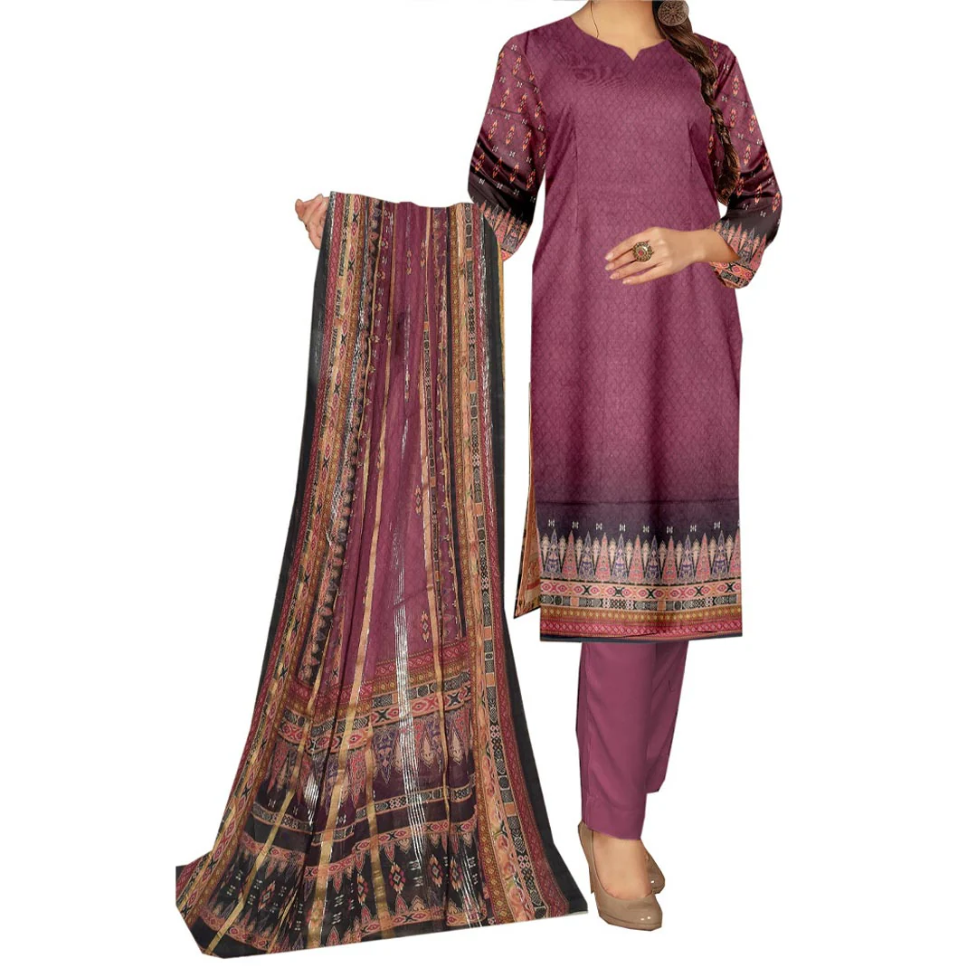 3PC- Unstitched Digital Printed Lawn Suit PW9442