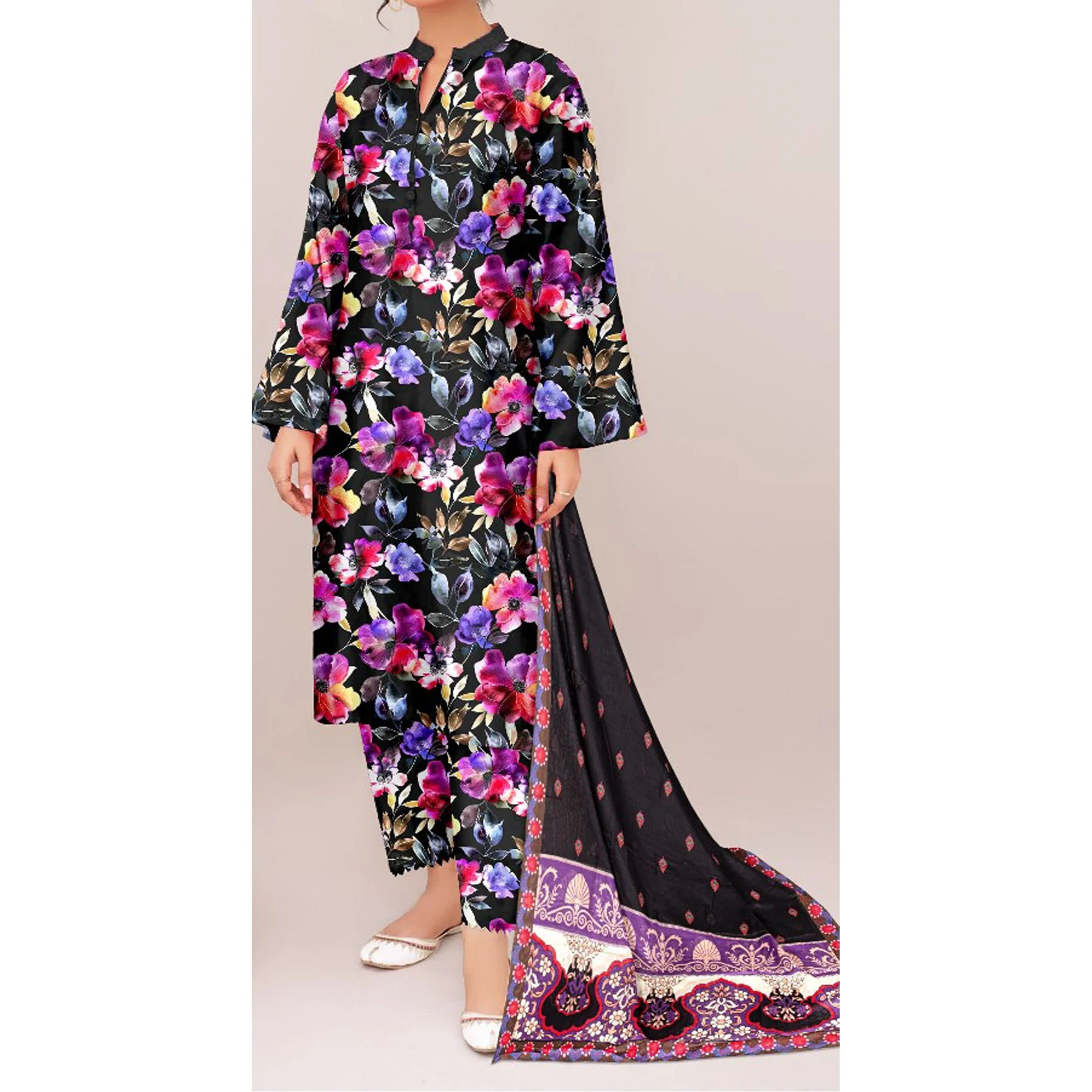 3PC- Unstitched Digital Printed Lawn Suit US5080
