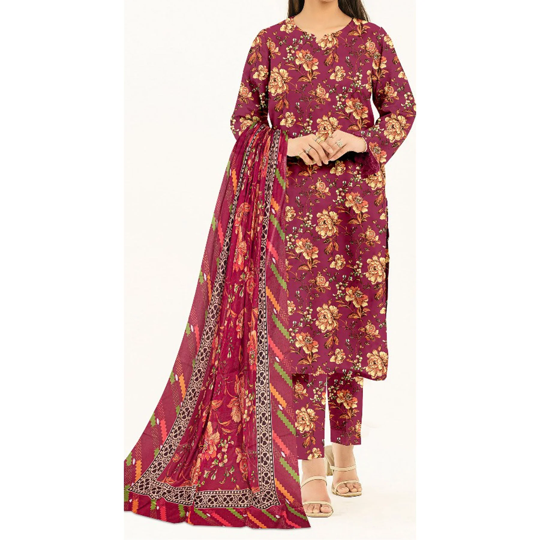 3PC- Unstitched Digital Printed Lawn Suit US5092