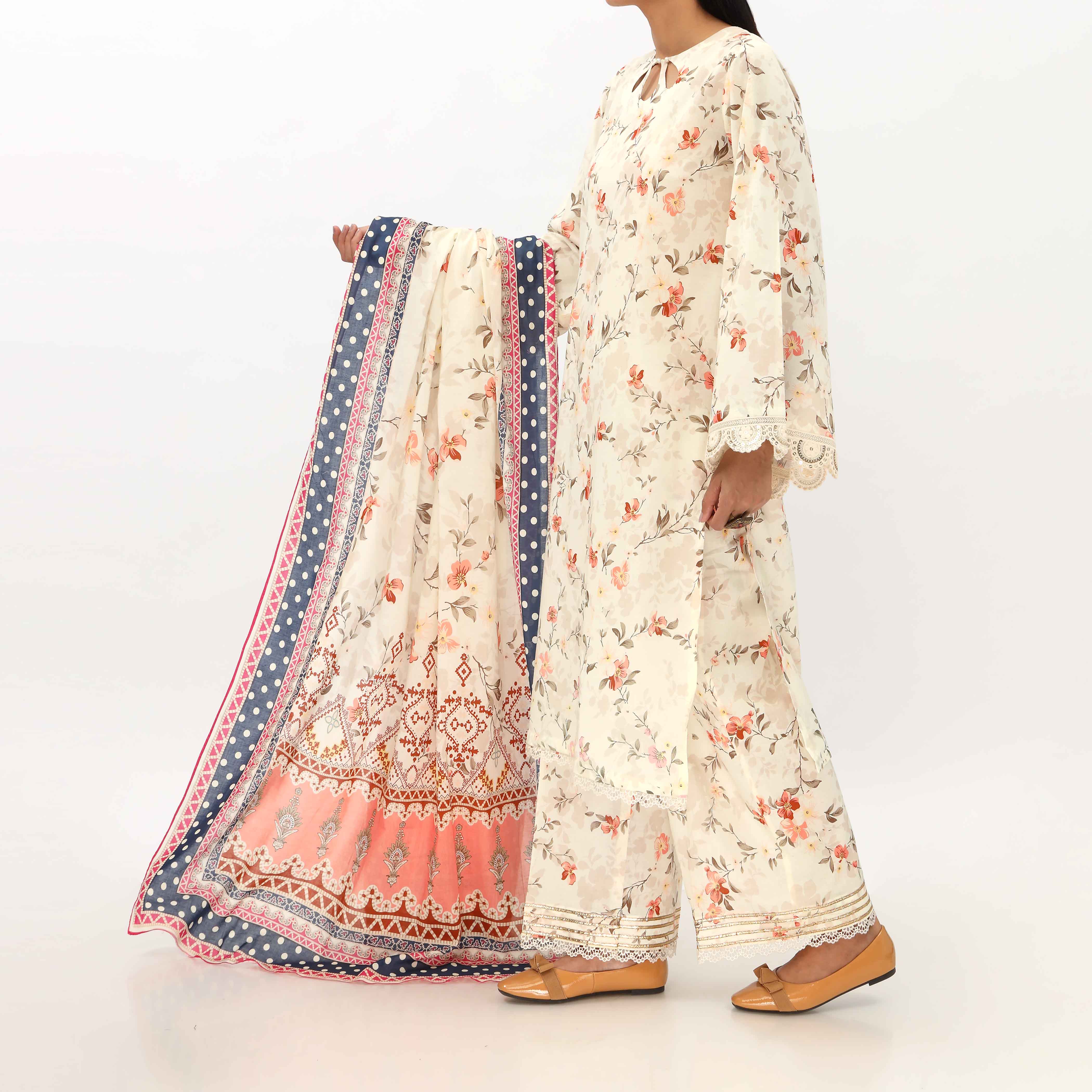 3PC- Unstitched Digital Printed Lawn Suit US5145 - Image 2
