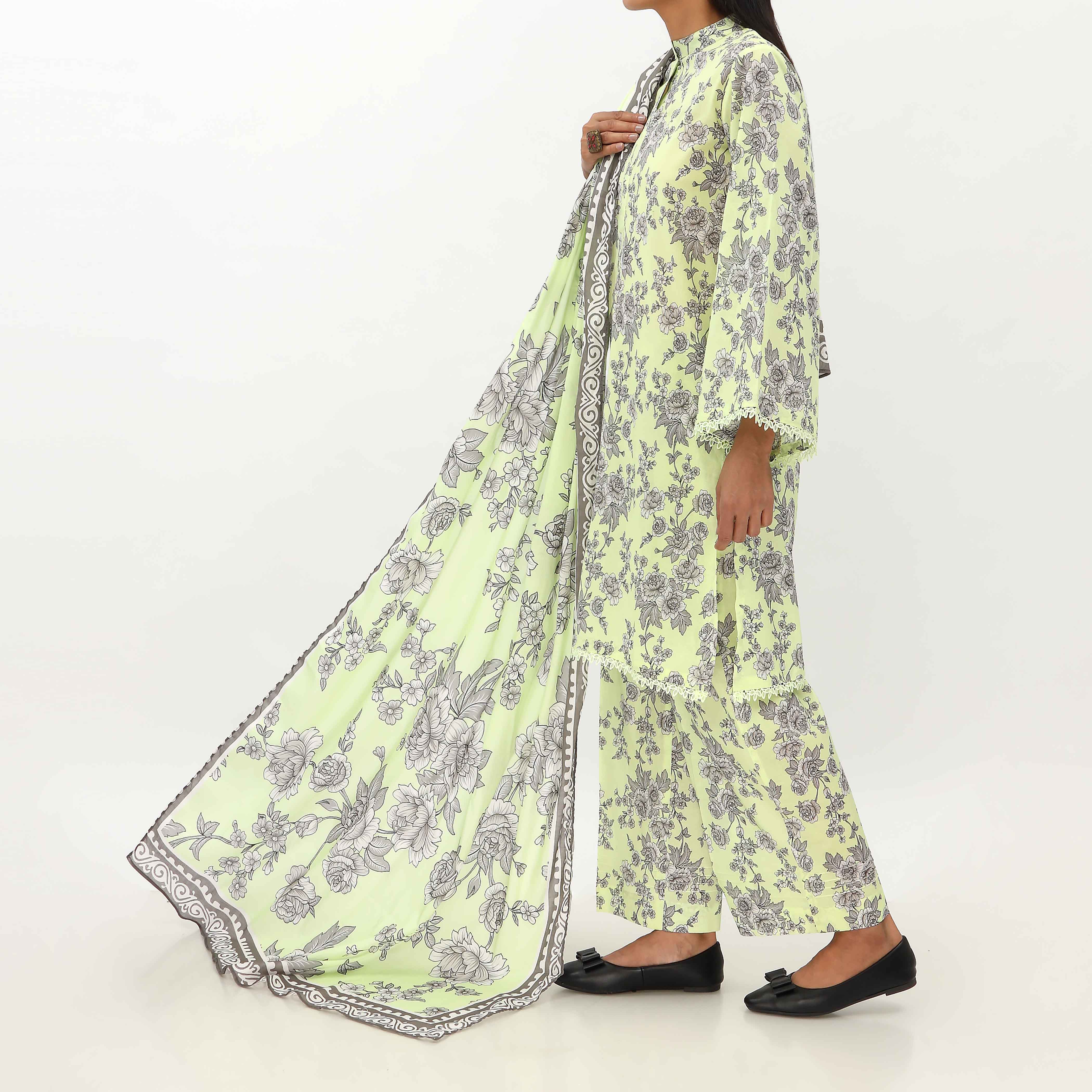 3PC- Unstitched Digital Printed Lawn Suit US5161 - Image 2