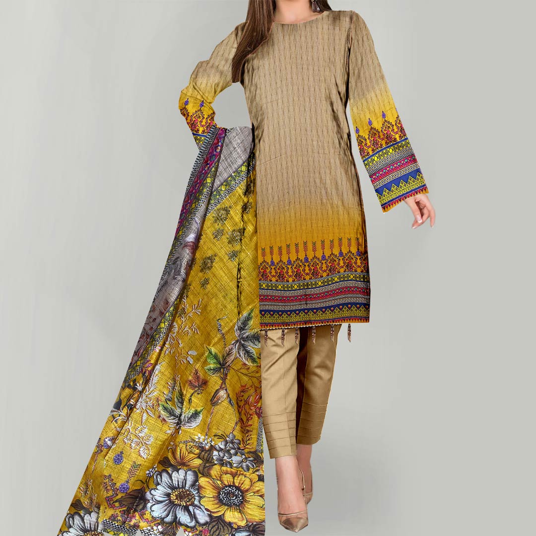 3PC- Unstitched Digital Printed Linen Suit PW3385