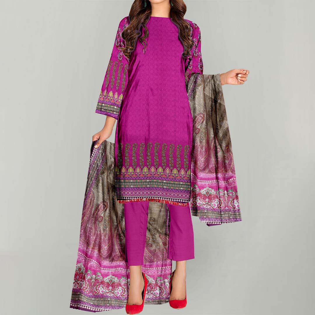 3PC- Unstitched Digital Printed Linen Suit PW3390
