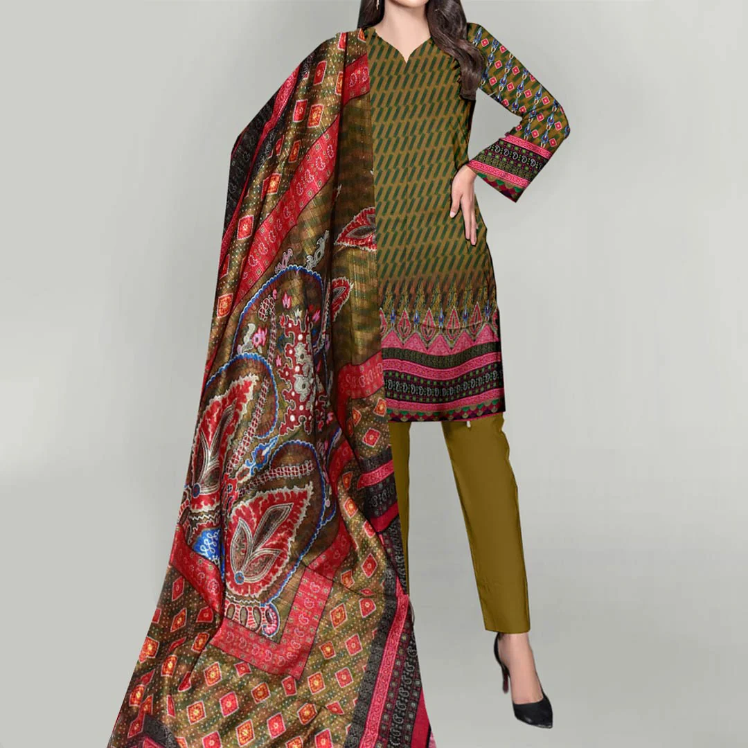 3PC- Unstitched Digital Printed Linen Suit PW3392