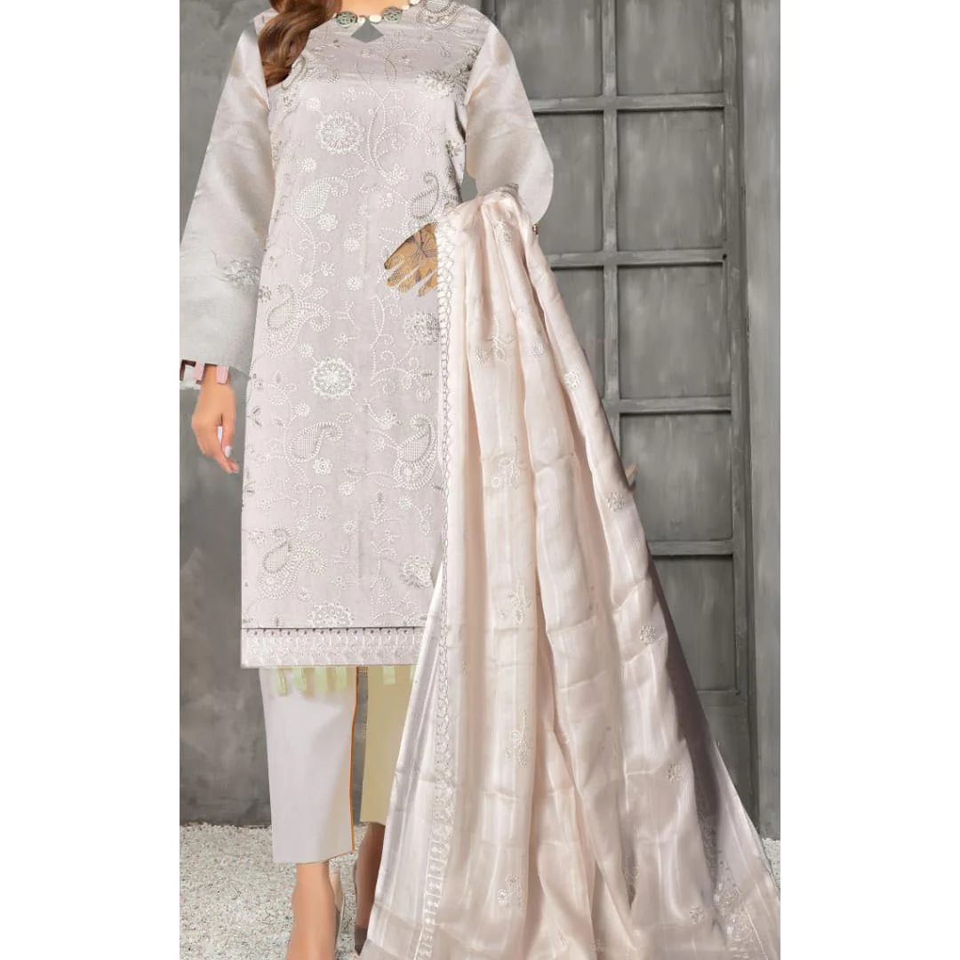 3PC Unstitched Embroidered Suit UW5000 - Image 5