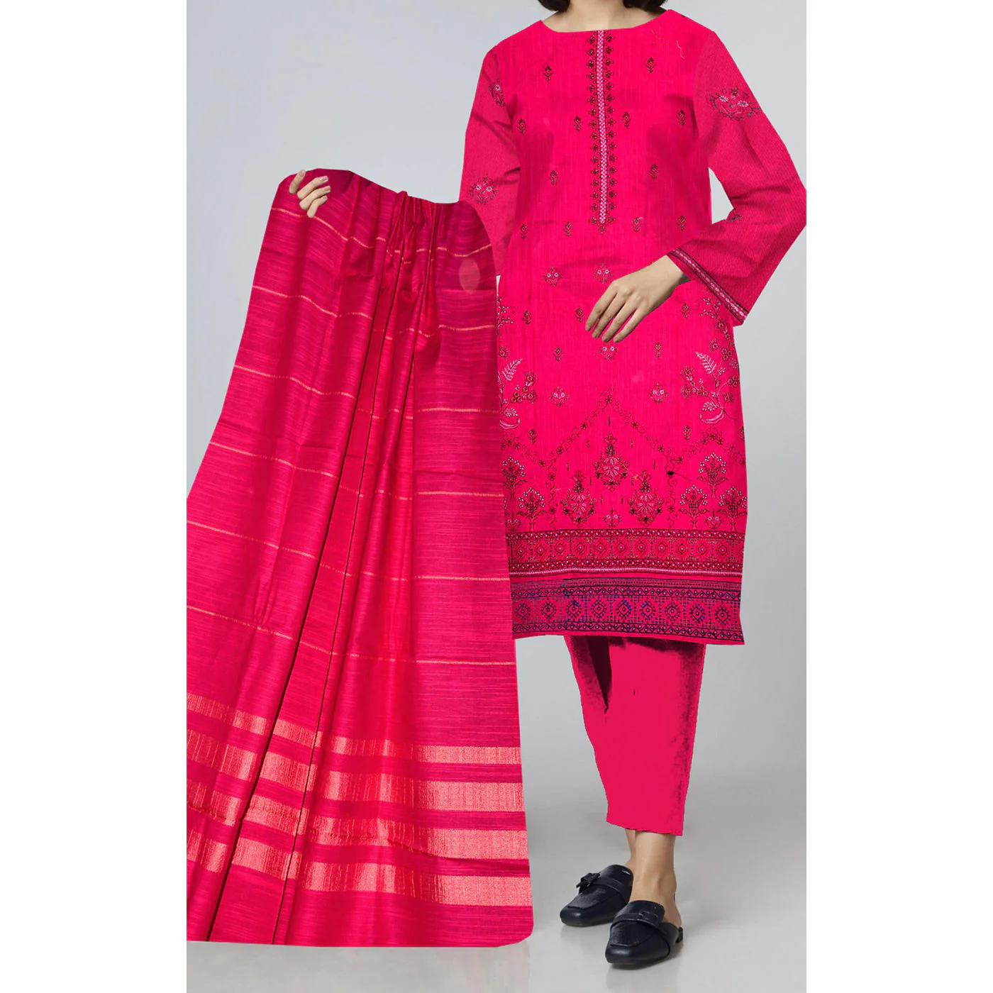 3PC- Unstitched Embroidered Khaddar Suit PW9546