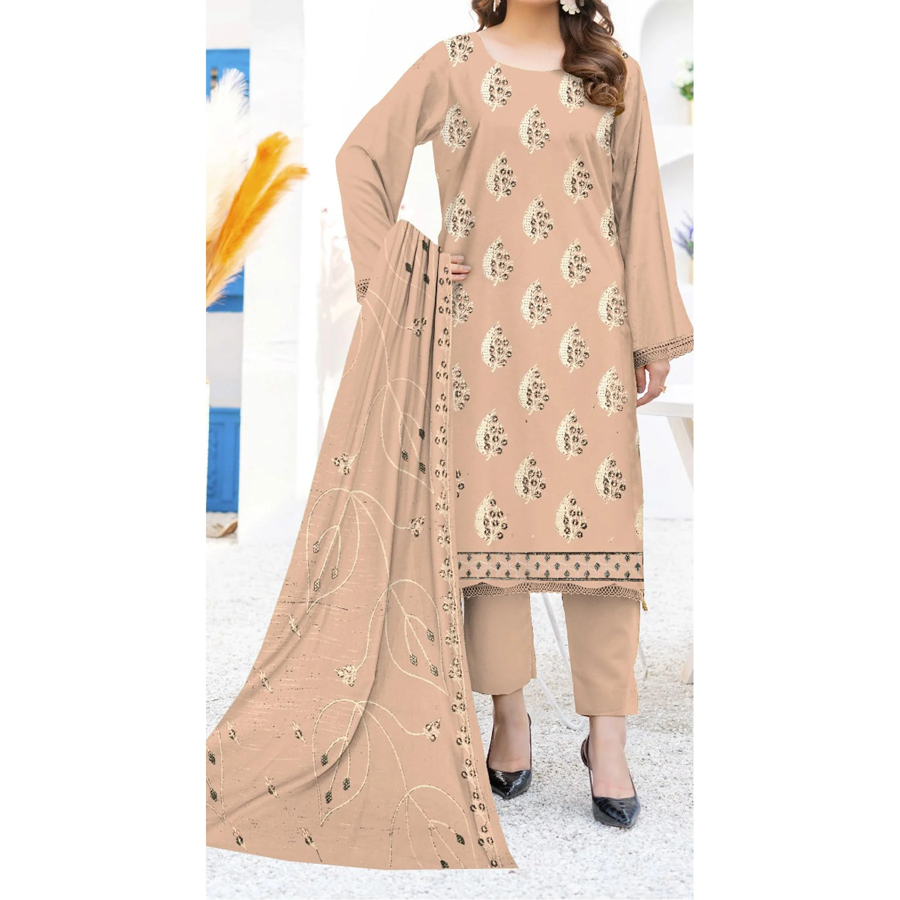 3PC- Unstitched Embroidered Lawn Suit US5226