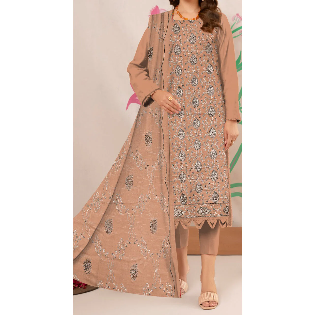 3PC- Unstitched Embroidered Lawn Suit US5235