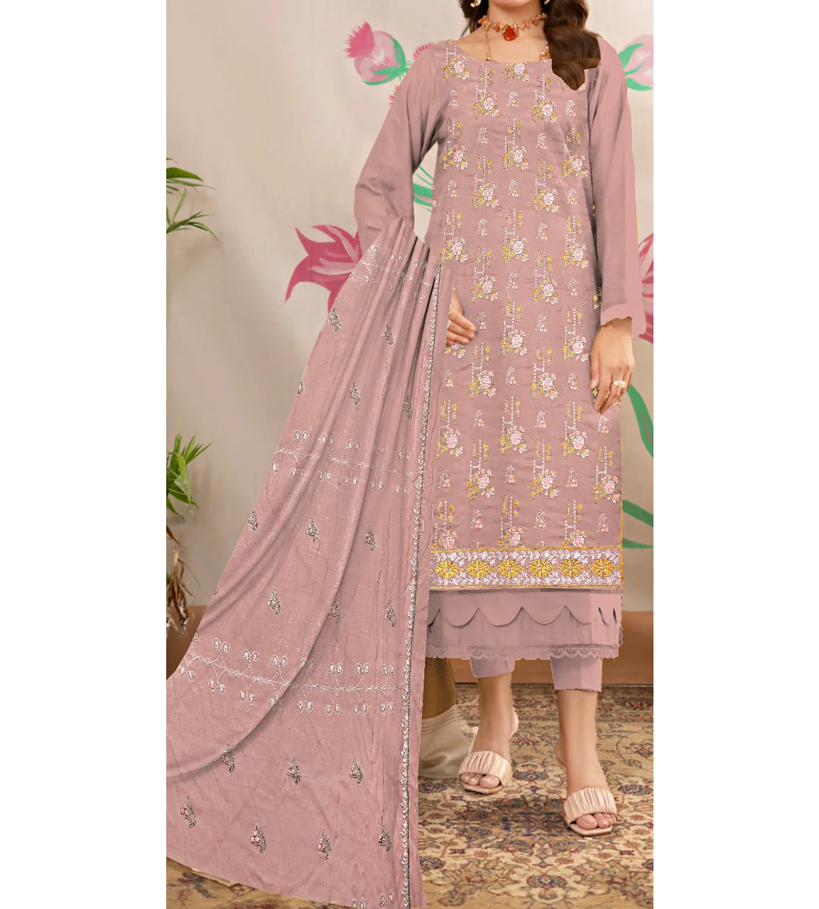 3PC- Unstitched Embroidered Lawn Suit US5242