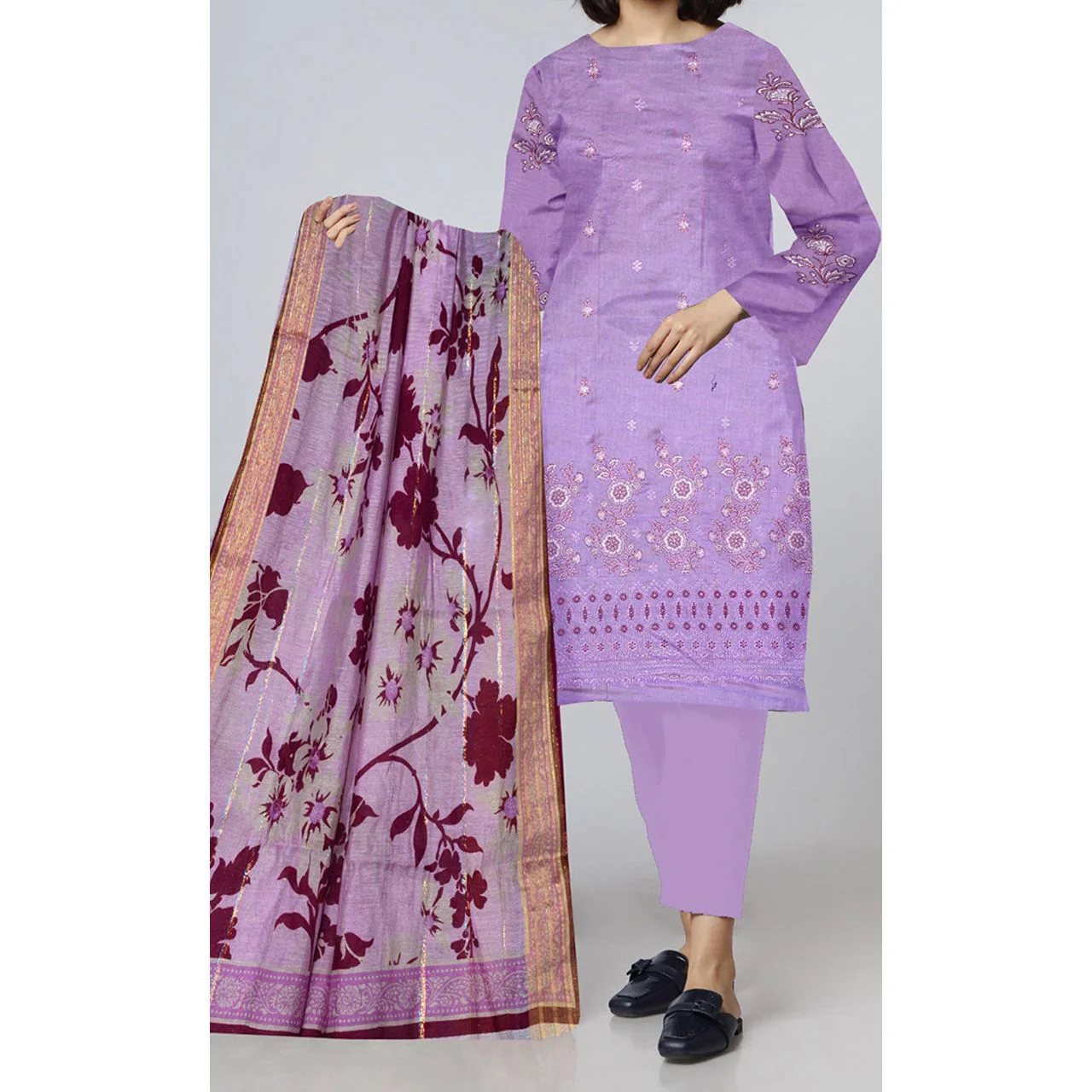 3PC- Unstitched Embroidered Lawn Suit US5349