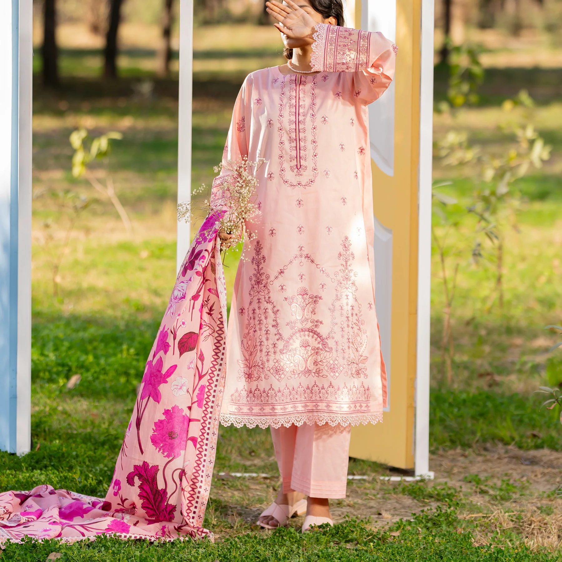 3PC- Unstitched Embroidered Lawn Suit US5352 - Image 2