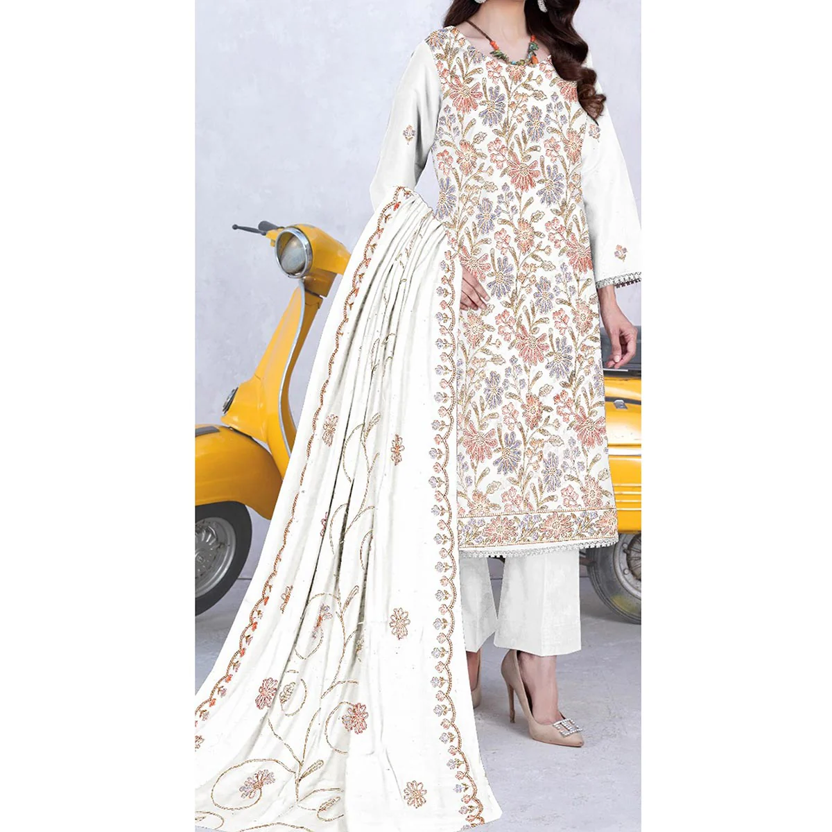 3PC- Unstitched Embroidered Lawn Suit US5418