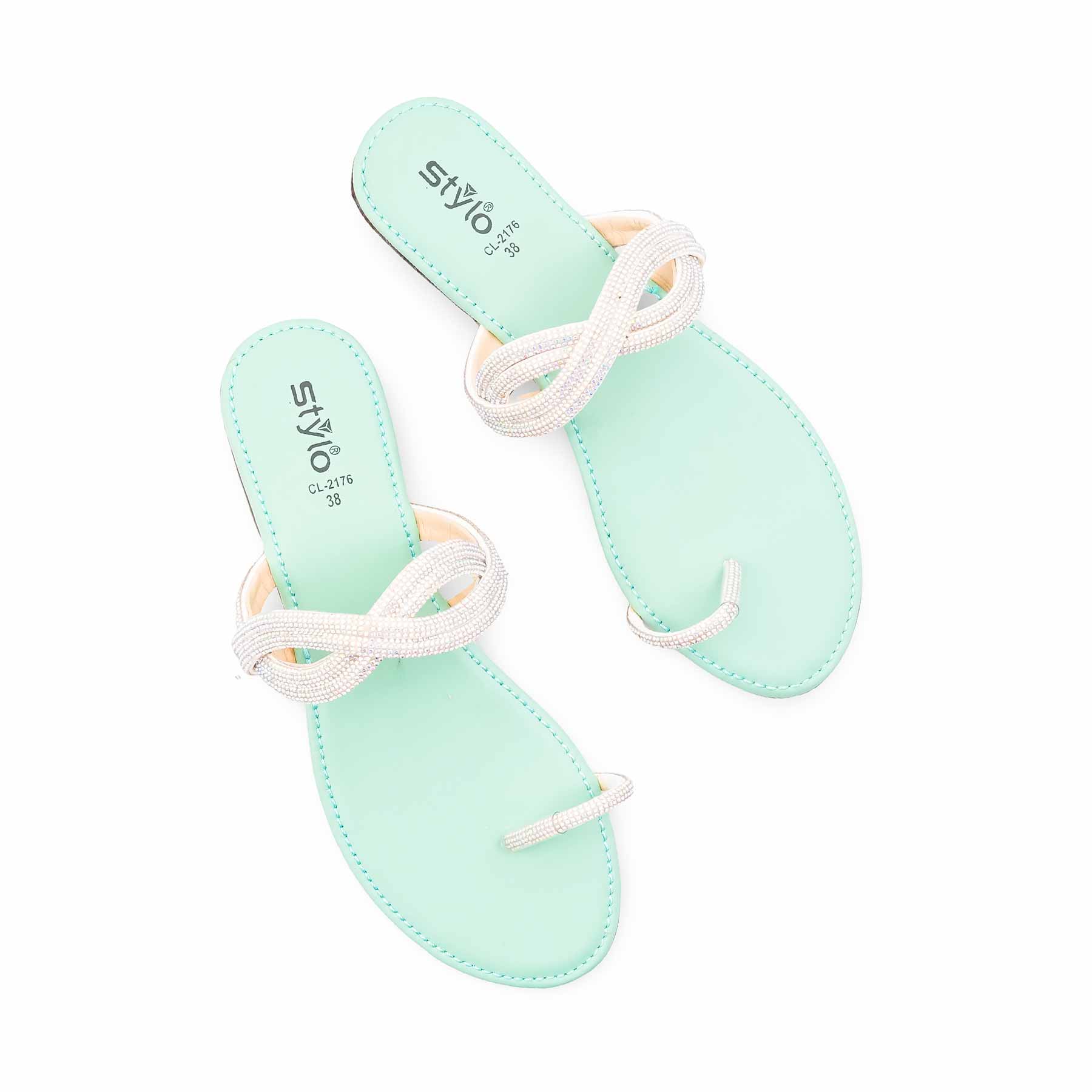 Aqua Green Casual Chappal For Ladies CL2176 - Image 5