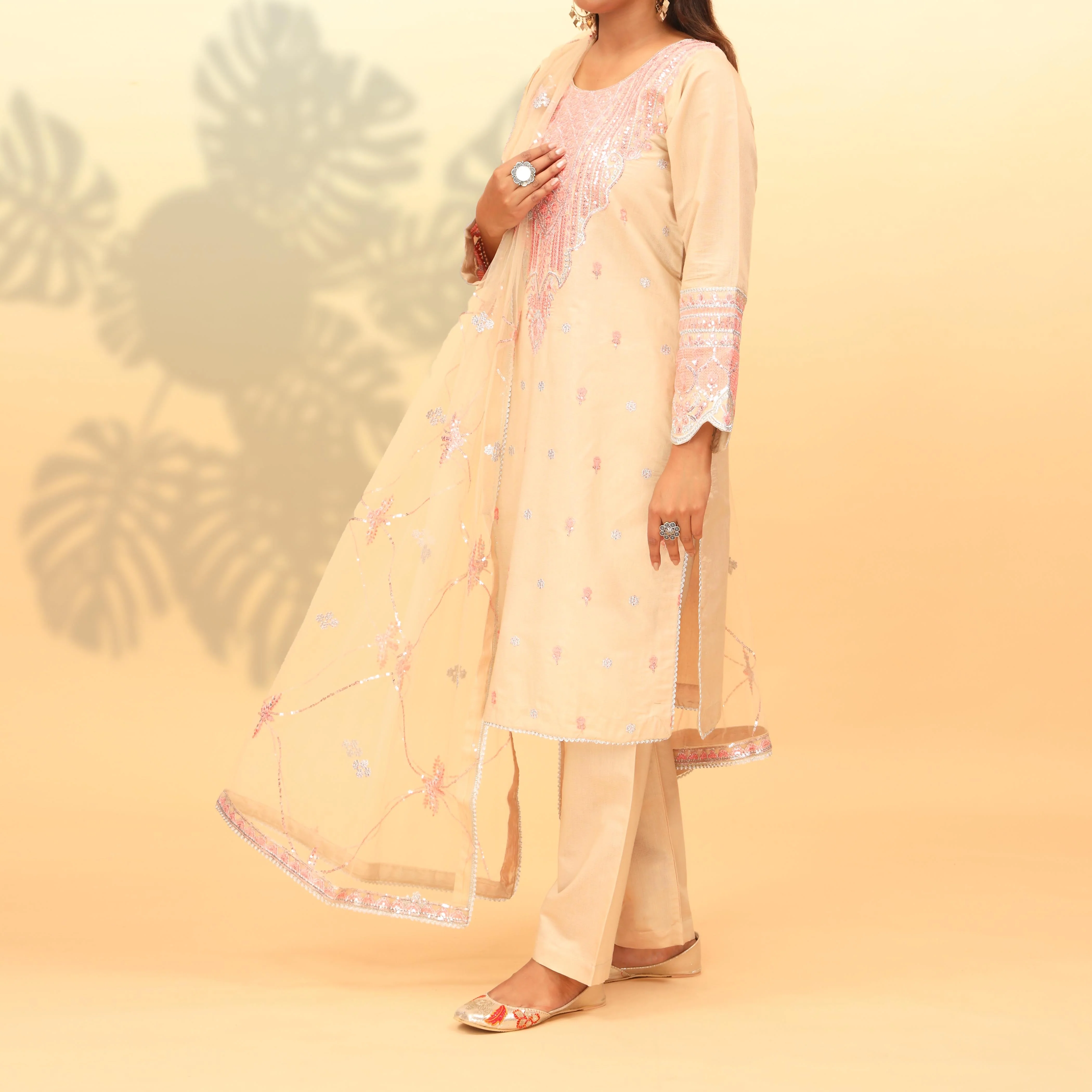 3PC- Embellished Khaddi Net Suit PF4015 - Image 2