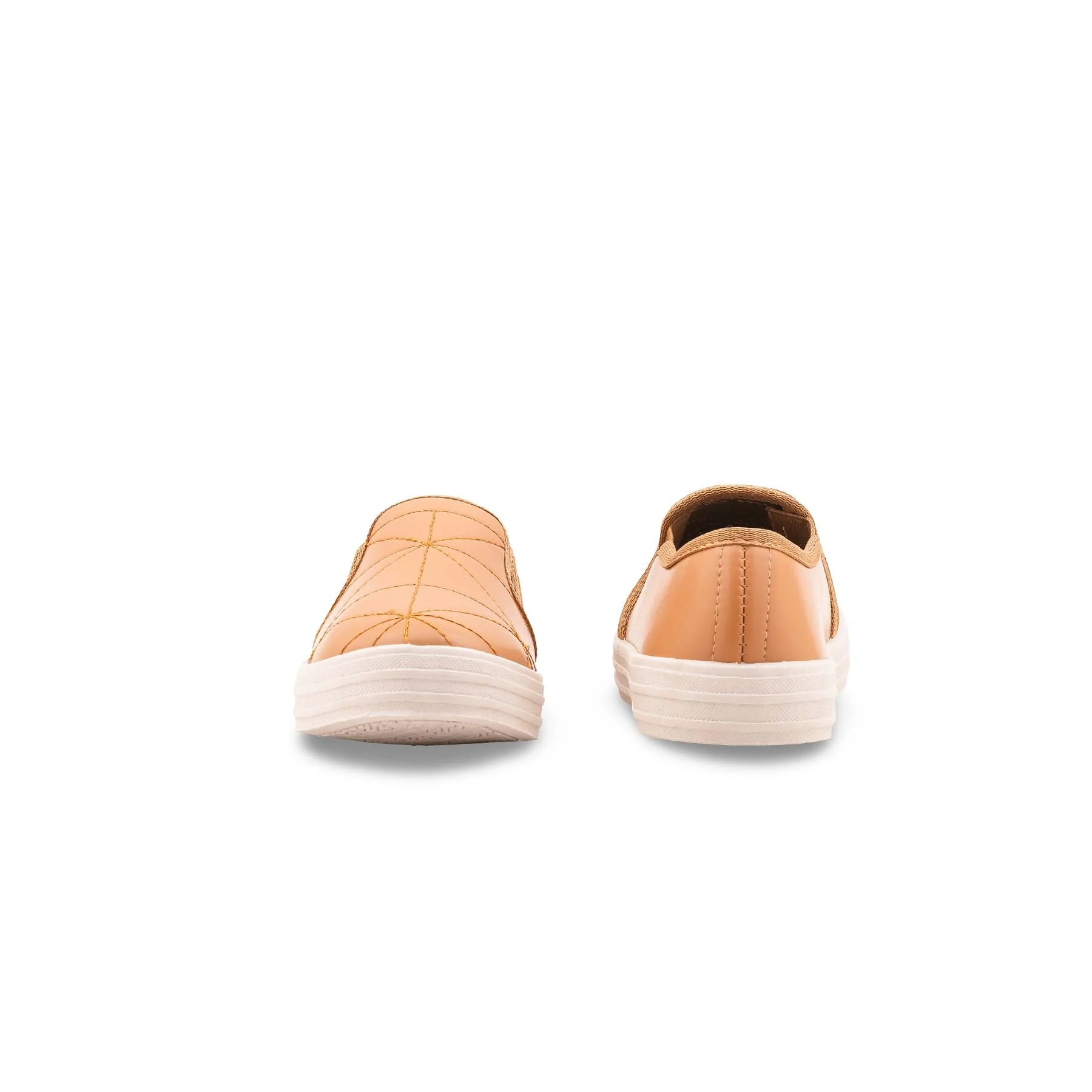 Beige Canvas Slip Ons For Women WN6199 - Image 4