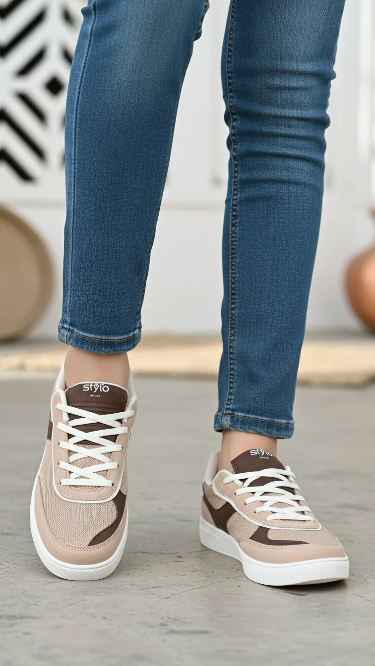 Beige Casual Sneaker For Ladies AT7466