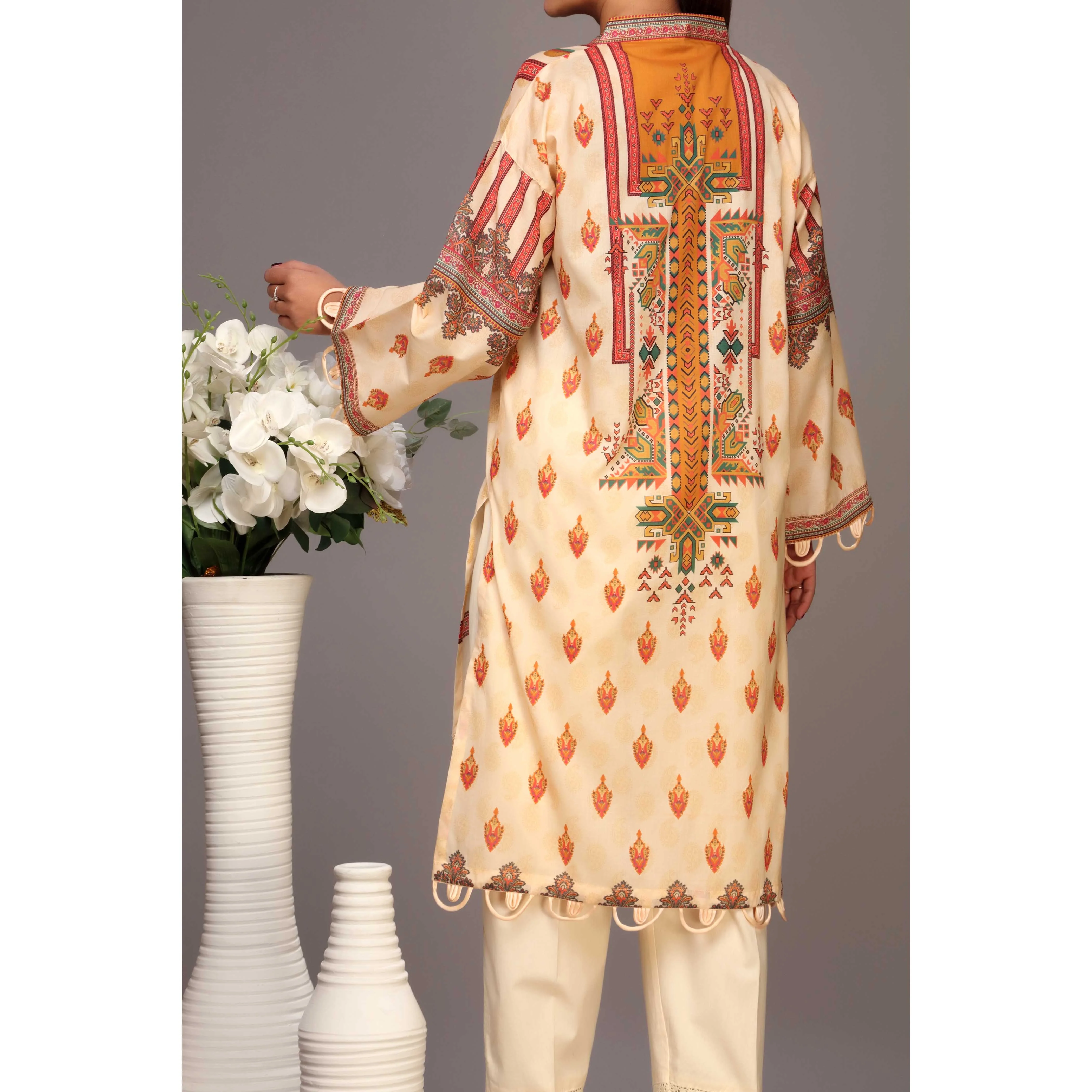 Beige Color Digital Printed Lawn Embroidered Shirt PS2232 - Image 3