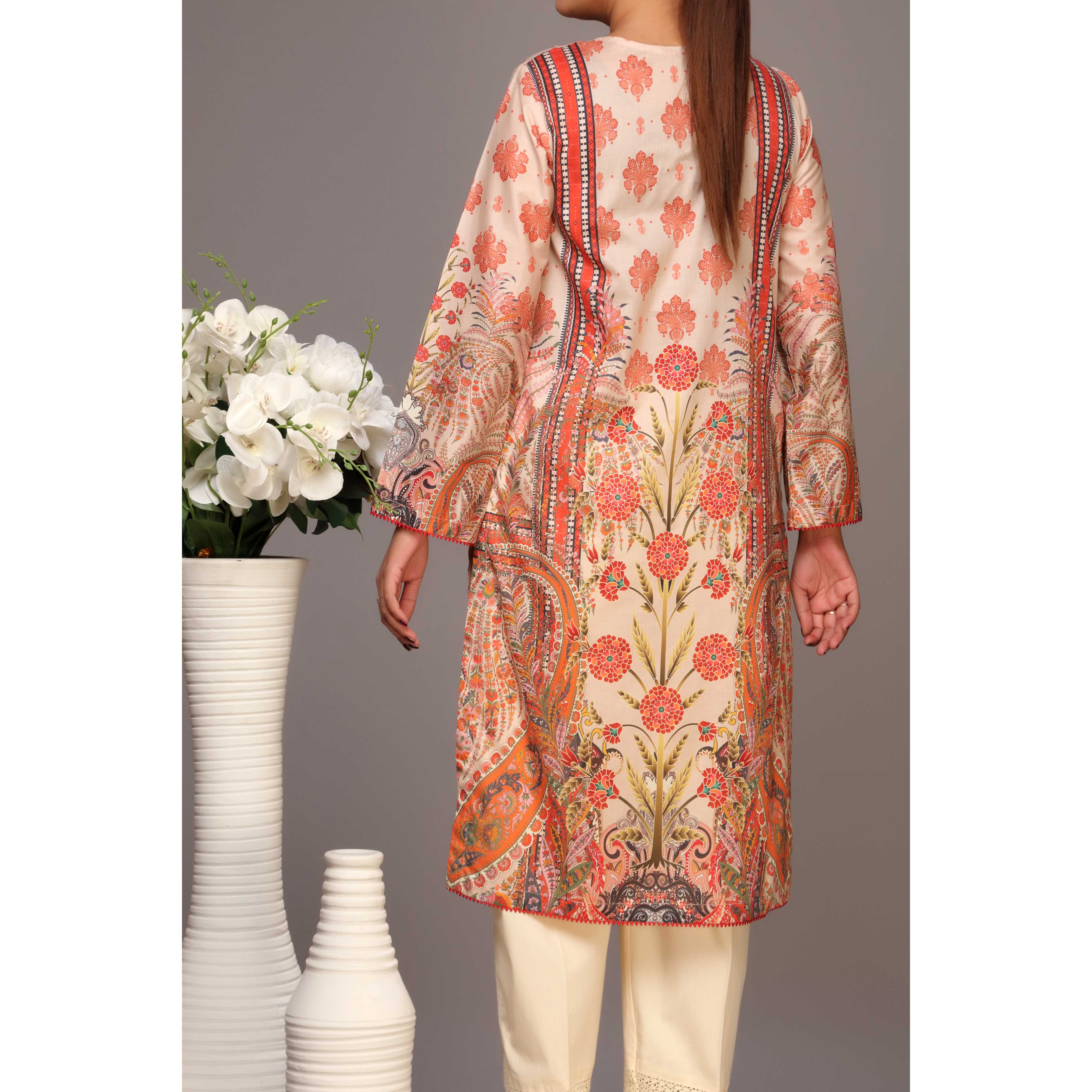 Beige Color Digital Printed Lawn Embroidered Shirt PS2234 - Image 3