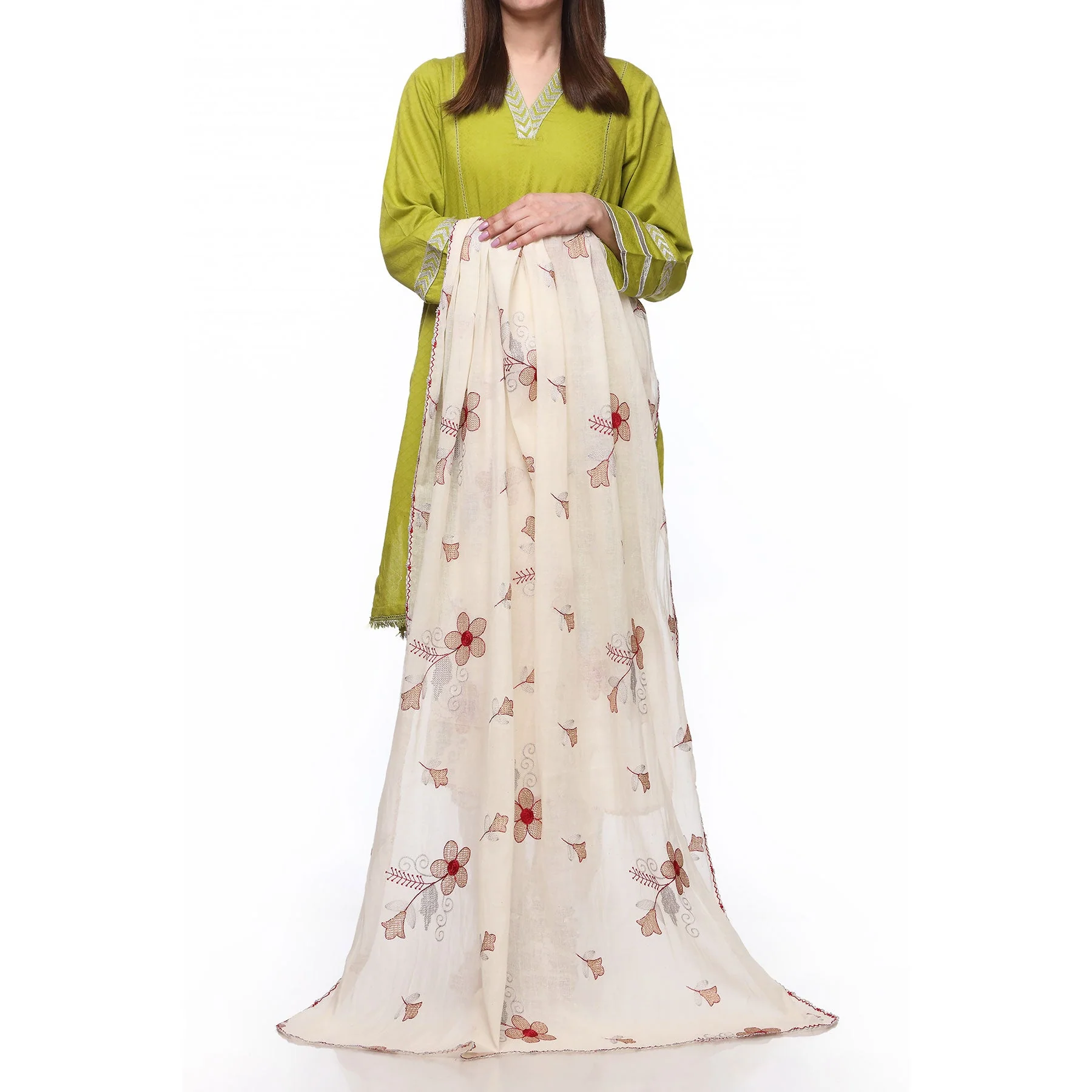 Beige Color Dyed Lawn Stole PS2719 - Image 2