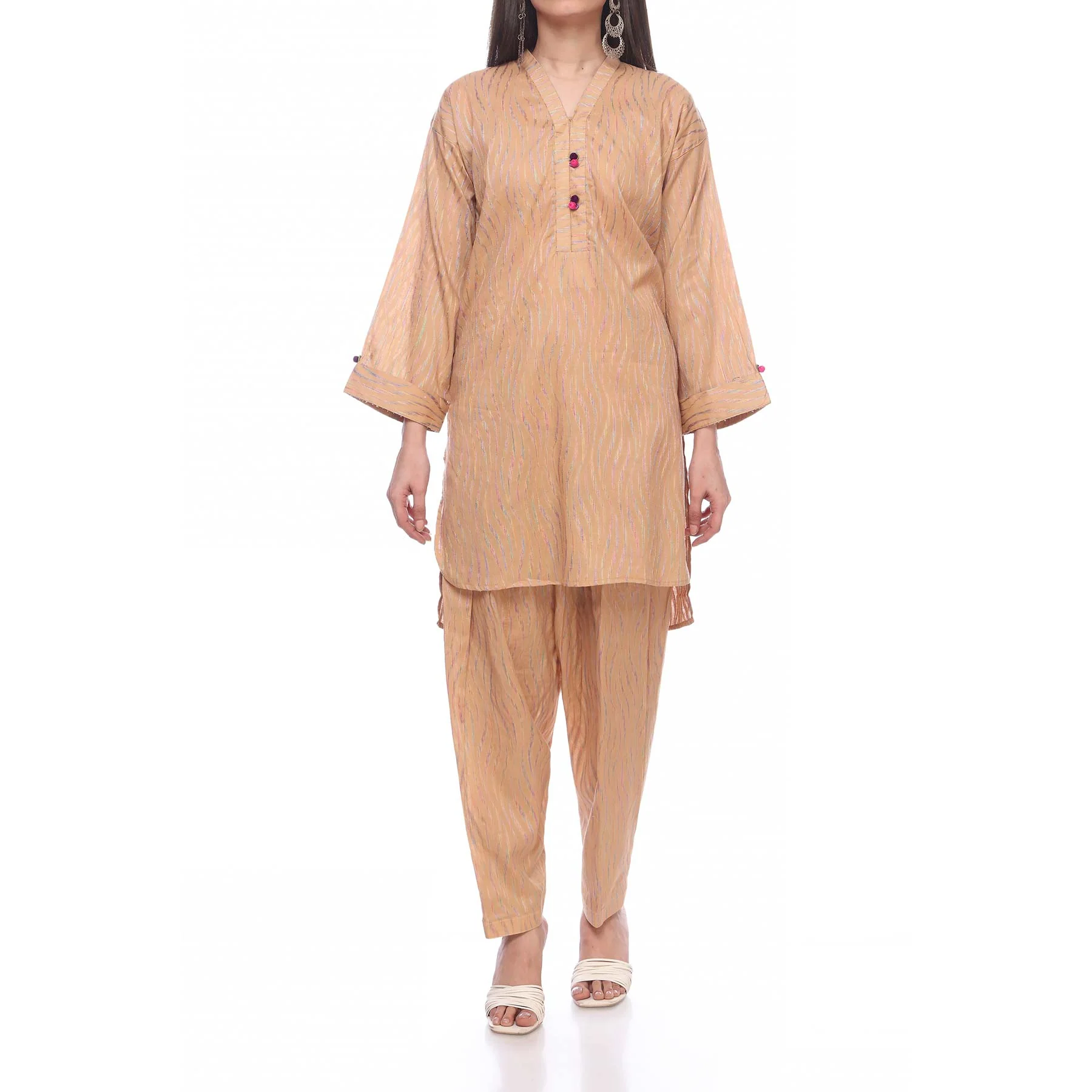 Beige Color Embellished Jacquard Shirt PS2259