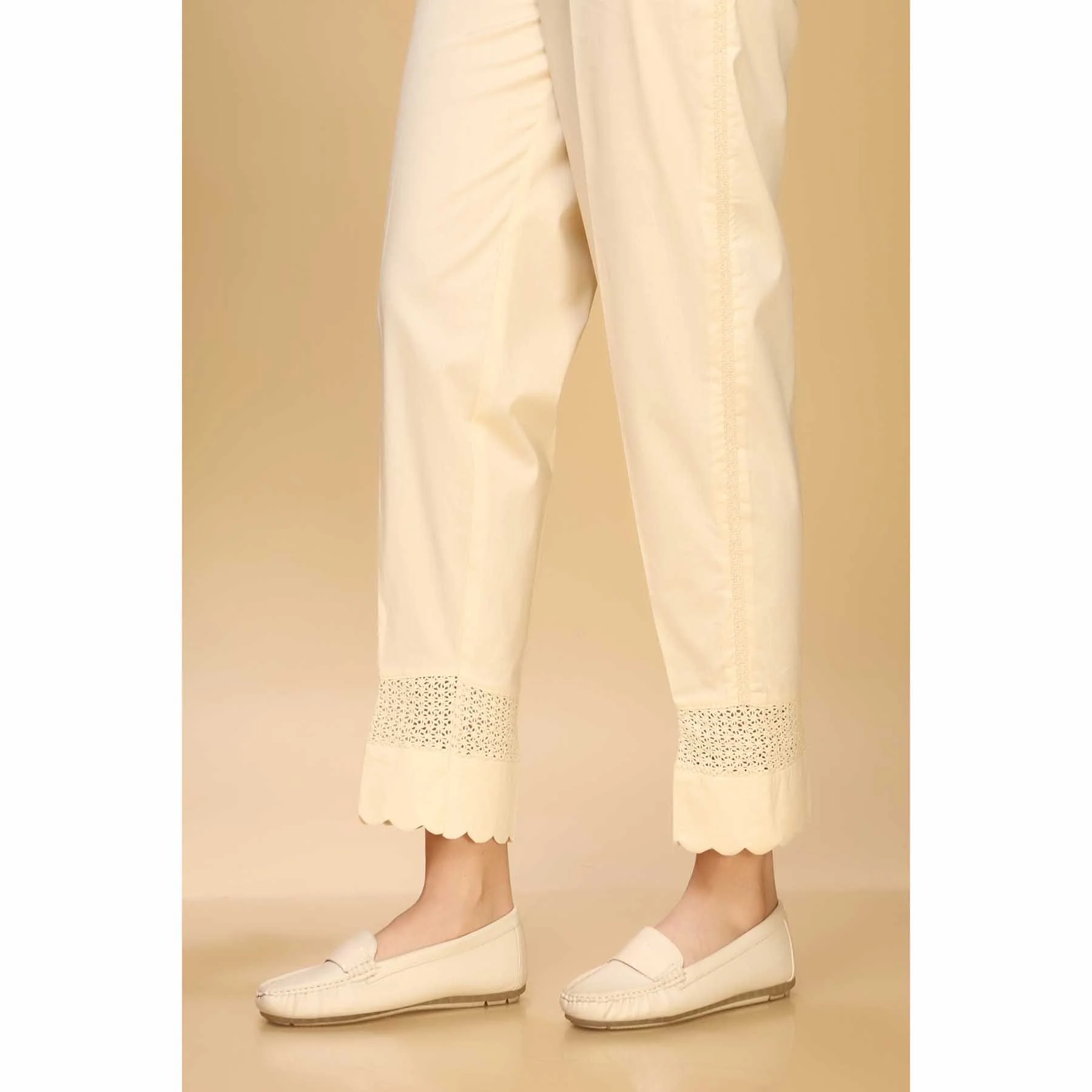 Beige Color Embellished Slim Fit Cambric Trouser PW1502 - Image 2