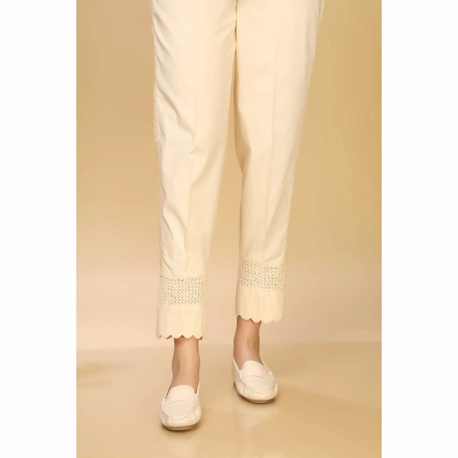 Beige Color Embellished Slim Fit Cambric Trouser PW1502 - Image 3