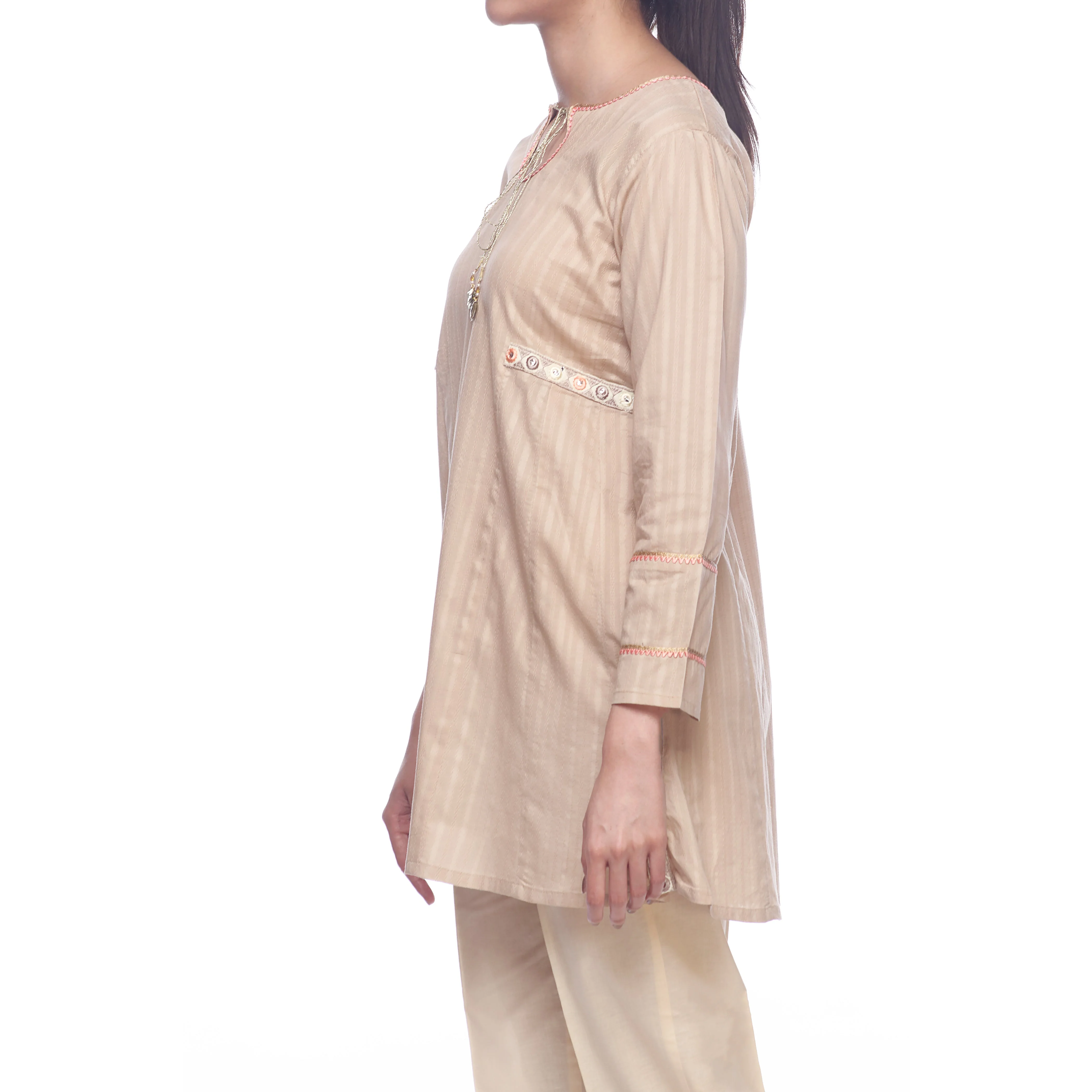 Beige Color Self Jacquard Embellished Shirt PS2115 - Image 2