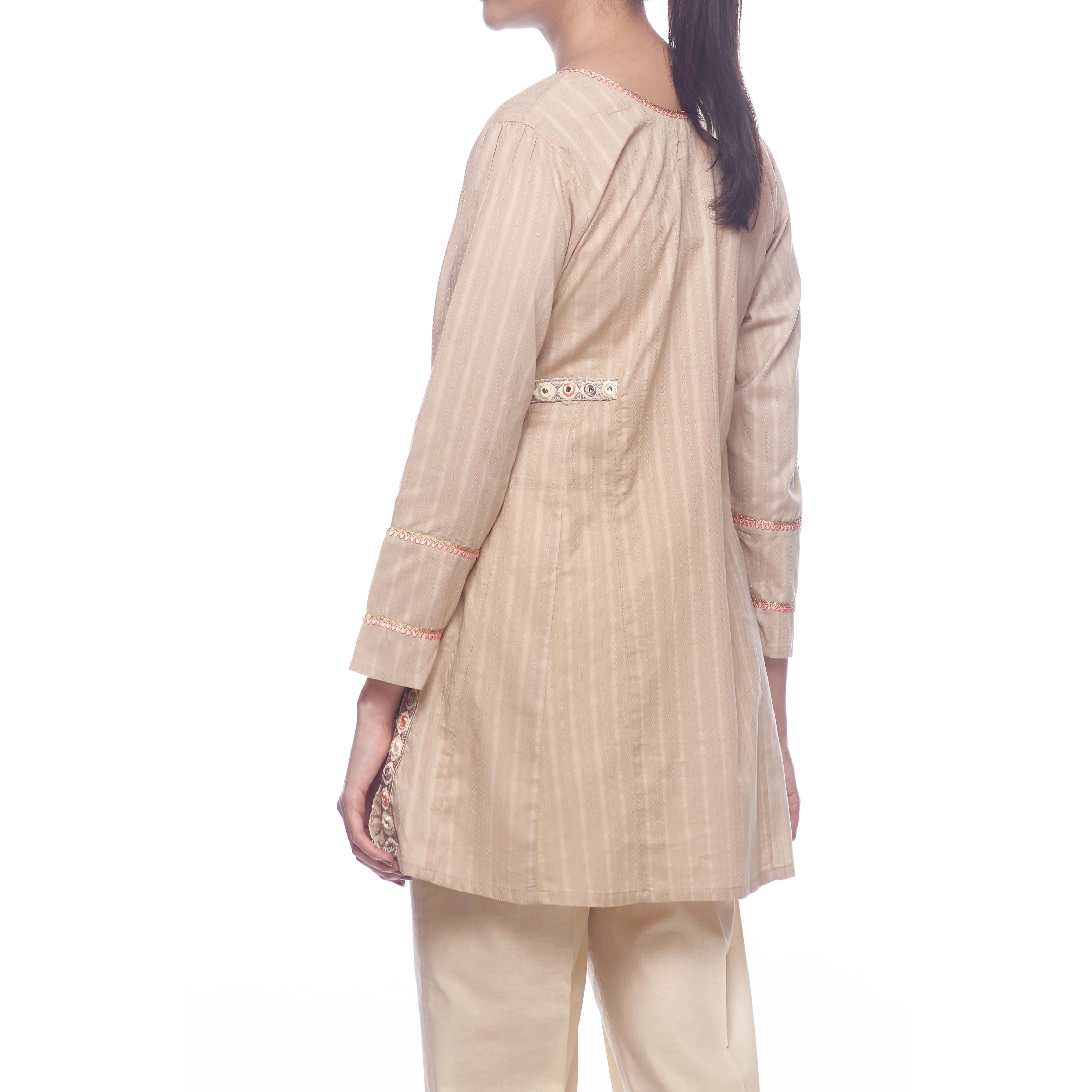 Beige Color Self Jacquard Embellished Shirt PS2115 - Image 3
