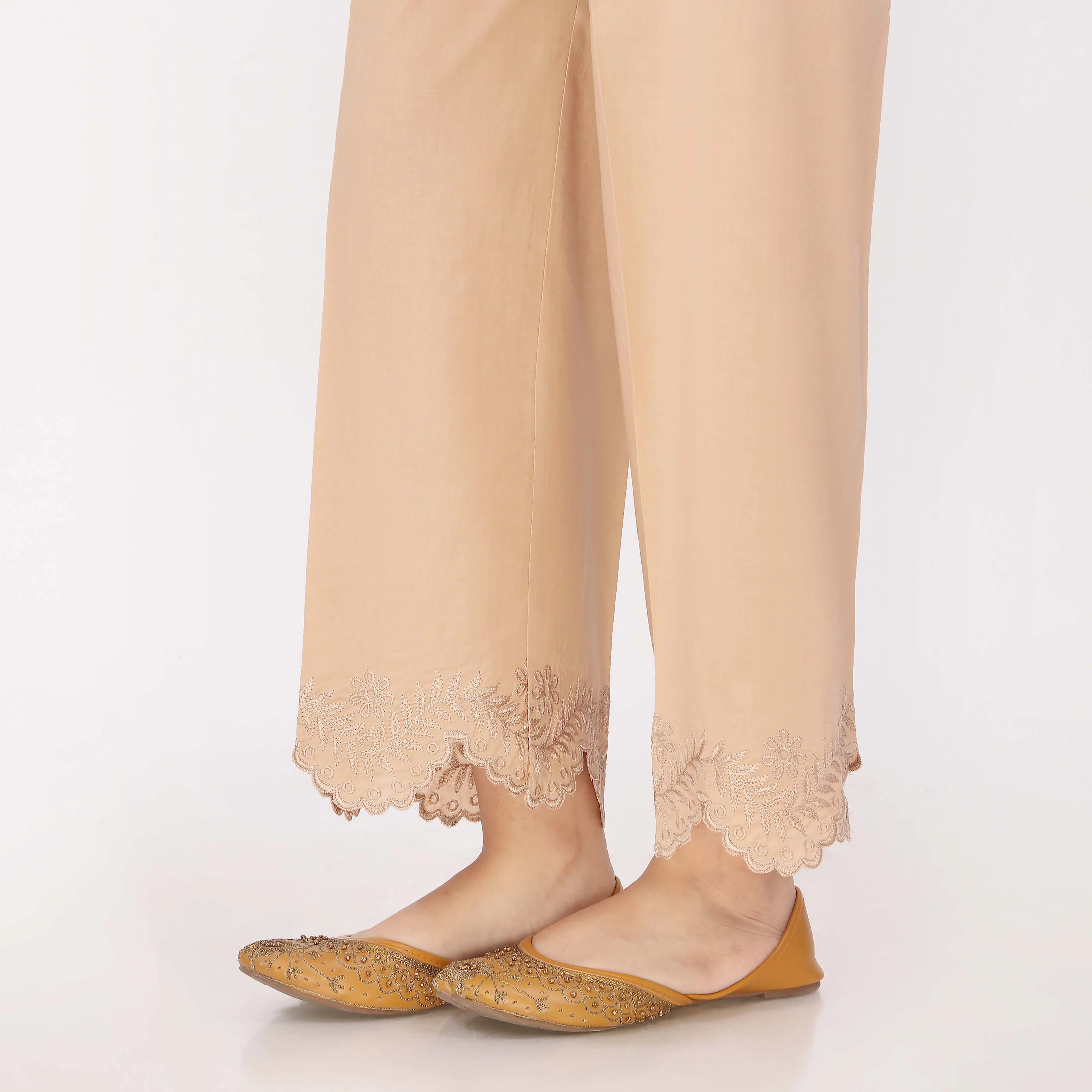 Beige Cotton Cambric Embroidered Trouser - Image 4