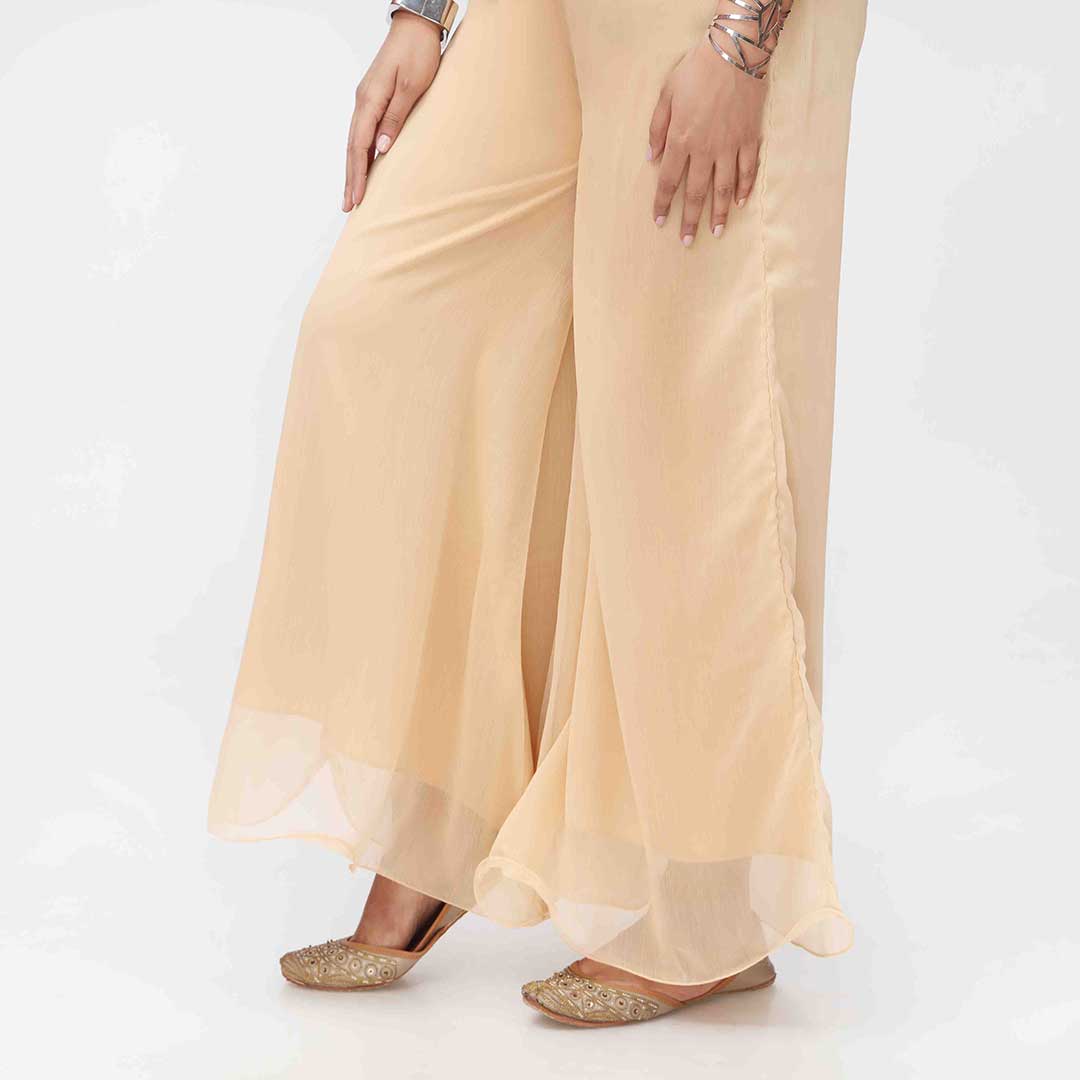 Beige Dyed Chiffon Plazo PW3621 - Image 2