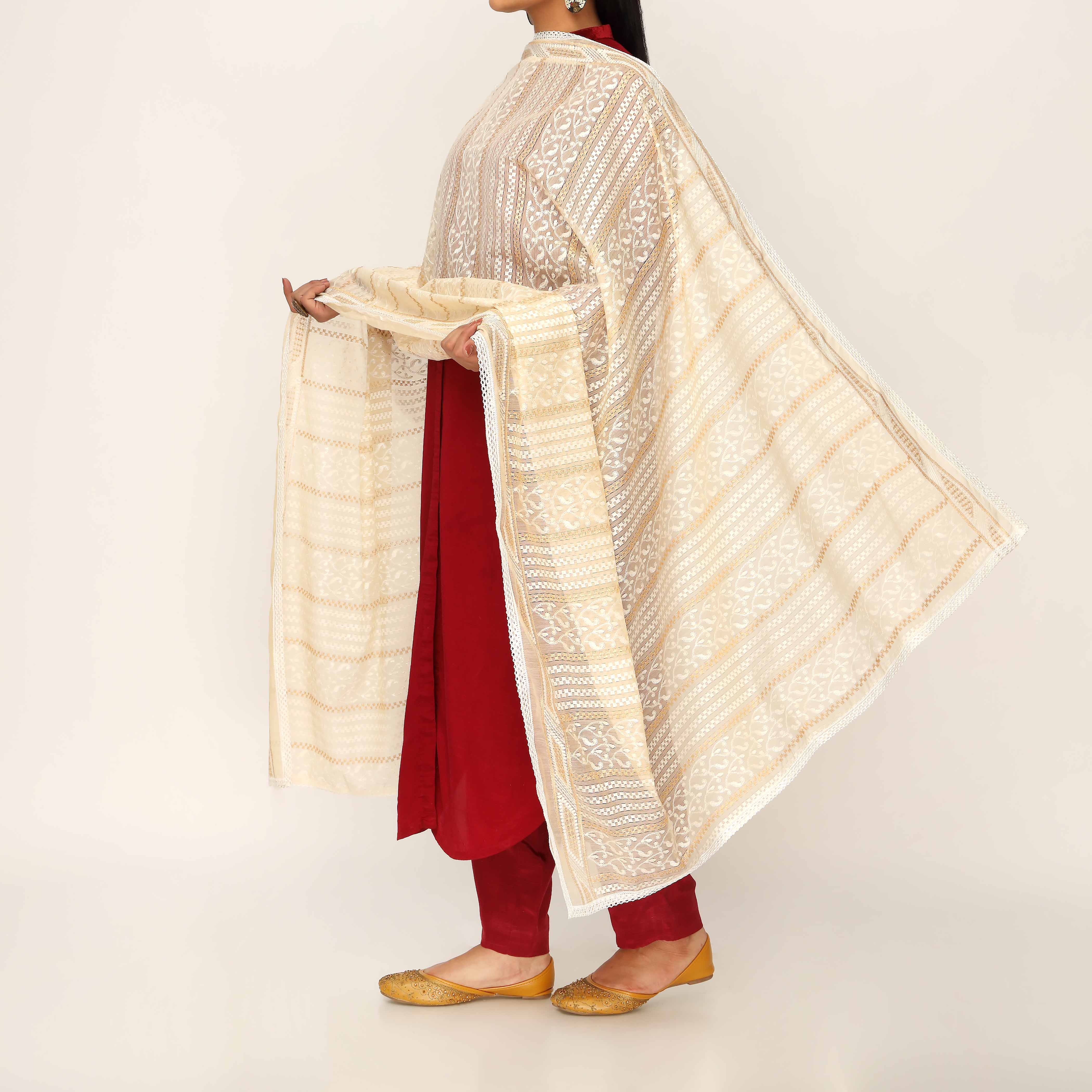 Beige Embroidered Dupatta PD5442 - Image 2