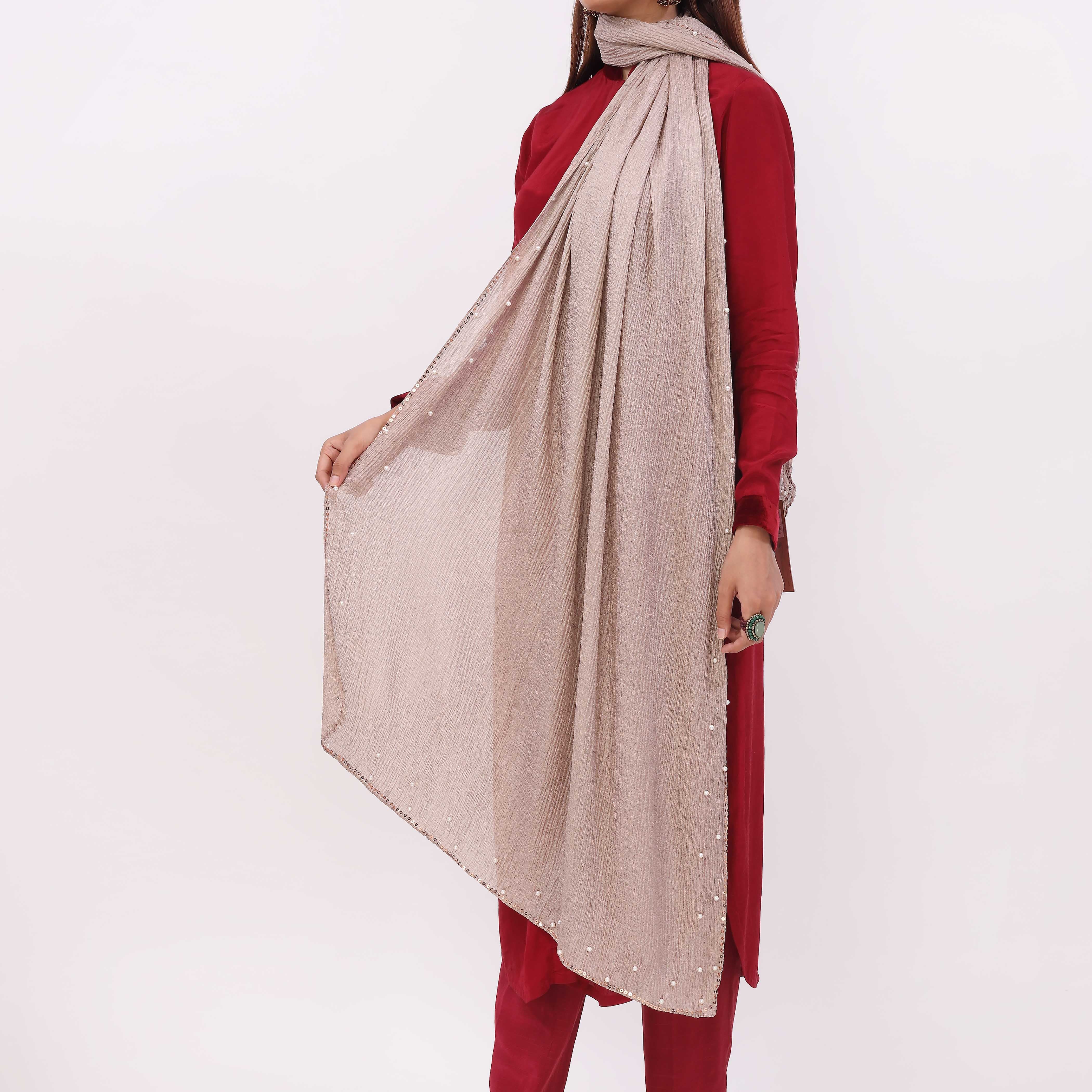 Beige Embroidered Stole PD5294 - Image 3