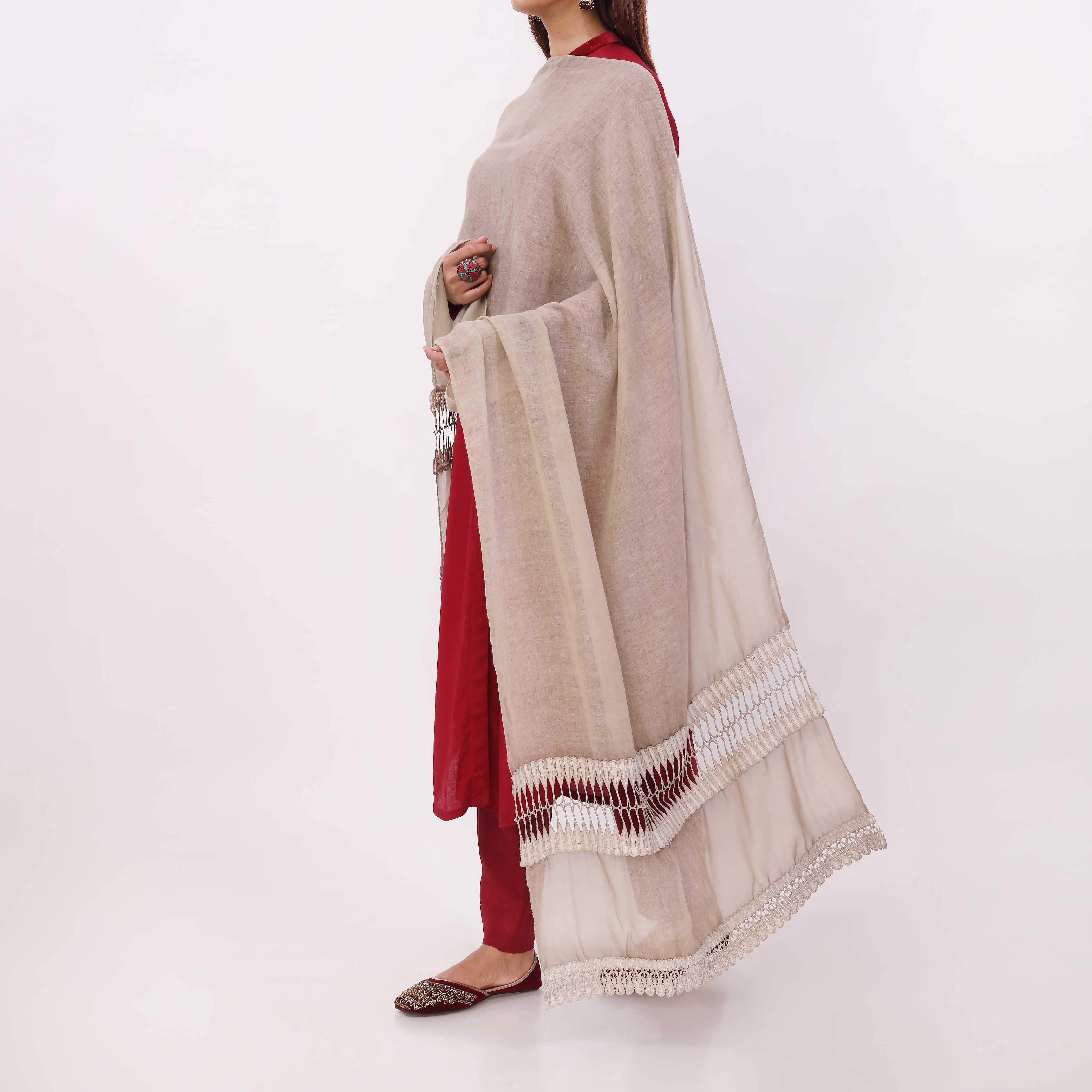 Beige Embroidered Stole PD5325 - Image 3