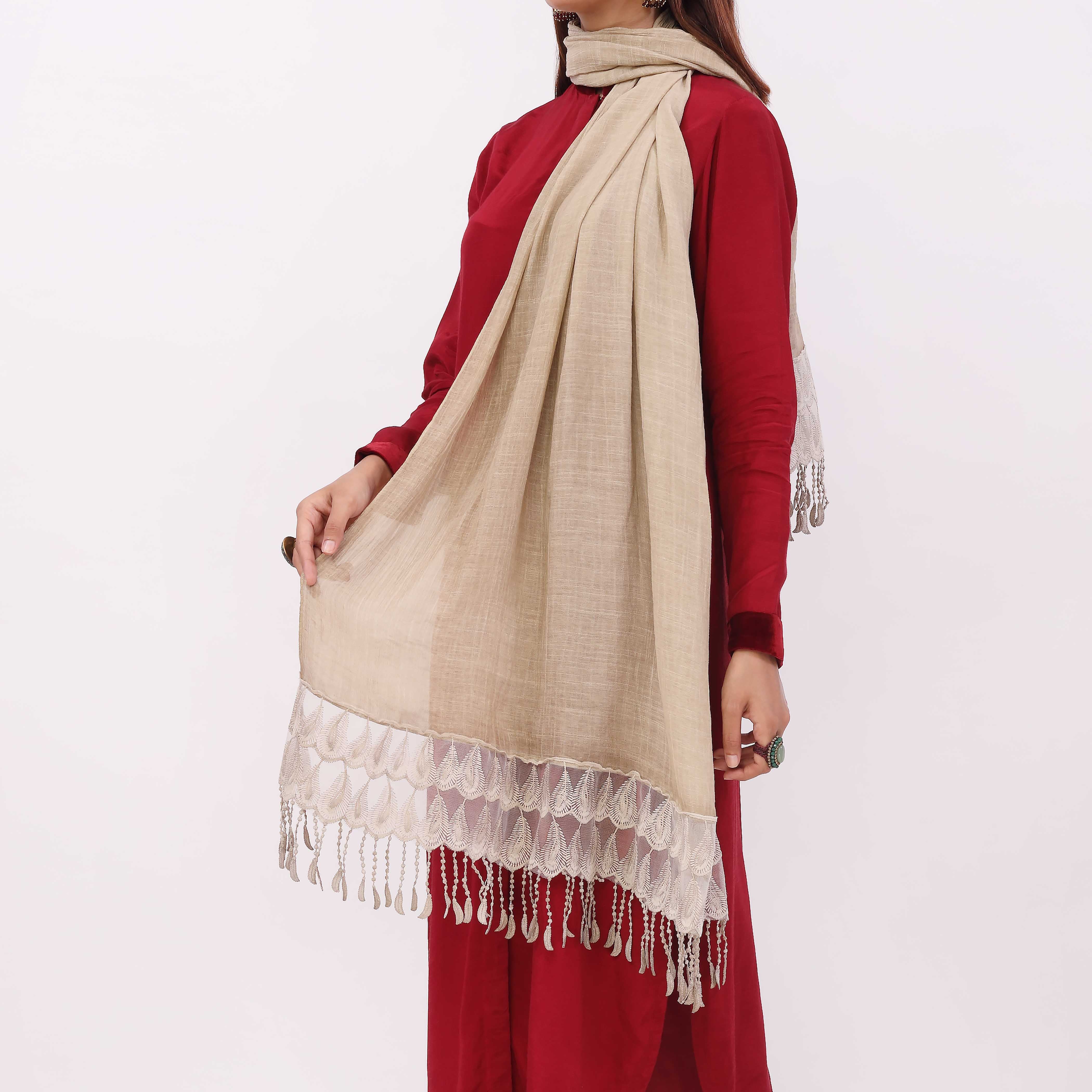 Beige Embroidered Stole PD5328 - Image 3