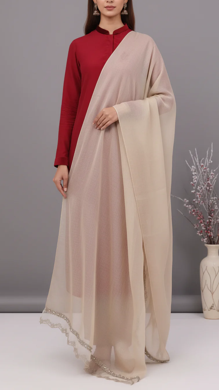 Beige Embroidered Stole PD5330