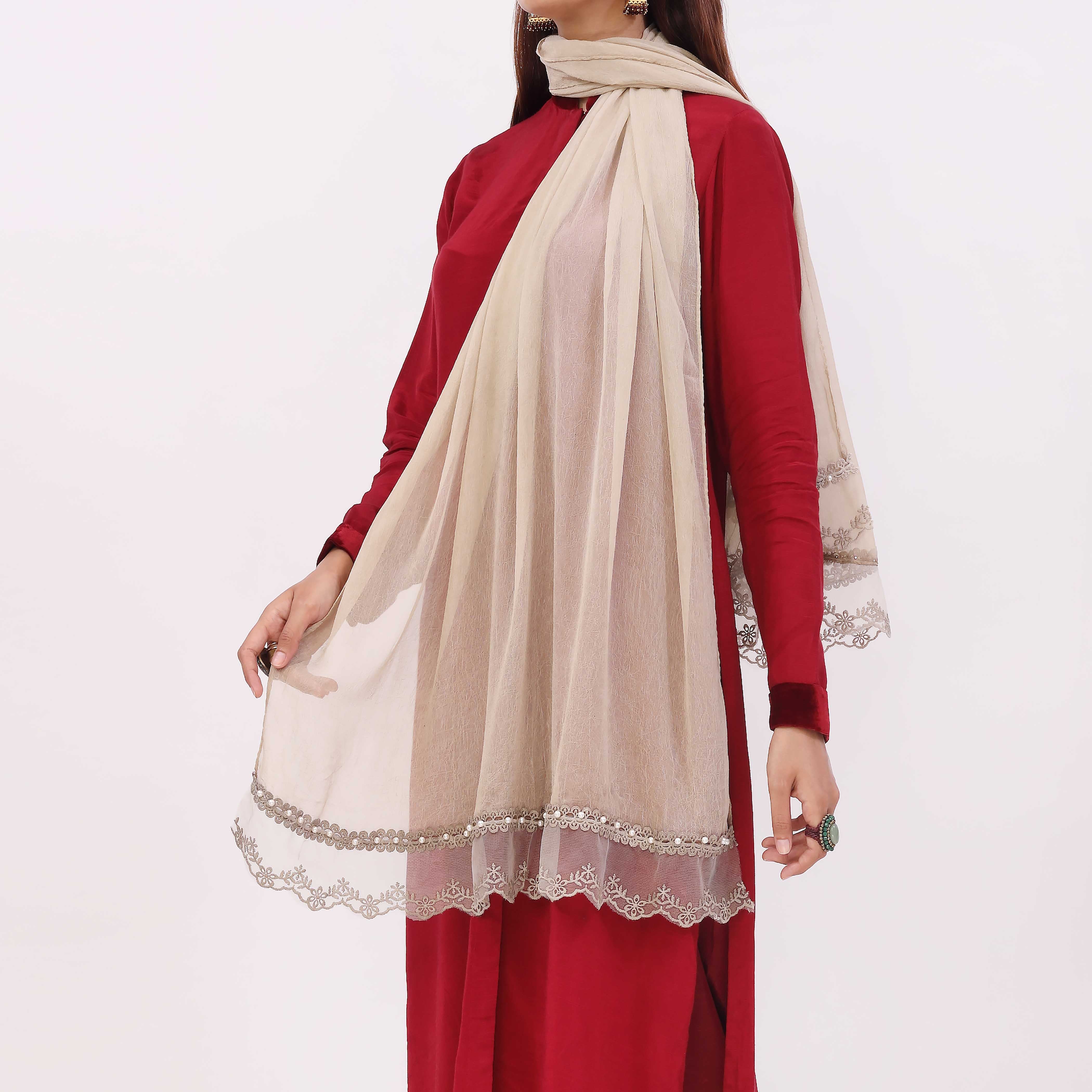 Beige Embroidered Stole PD5330 - Image 3