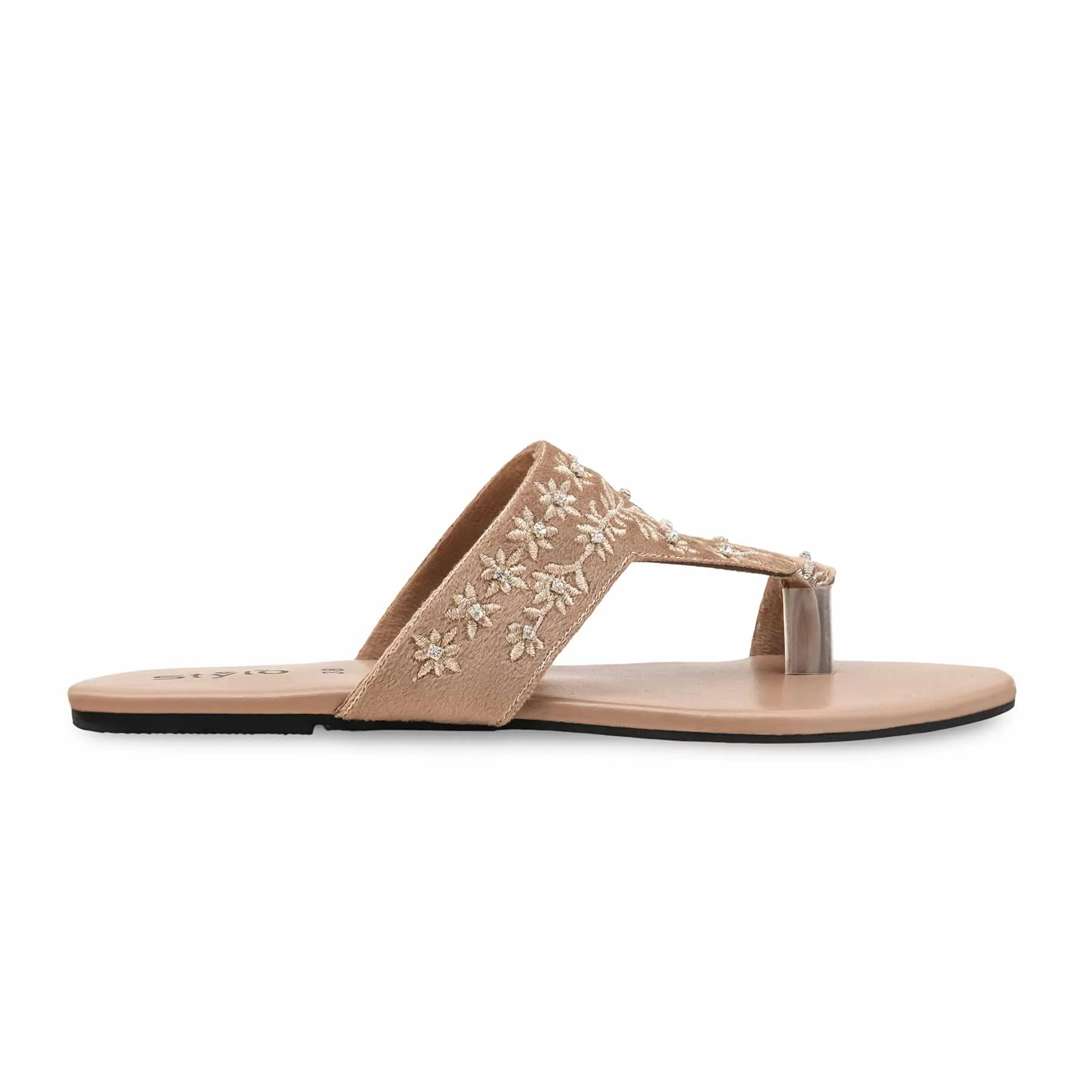 Beige Ethnic Chappal For Women EC0238 - Image 2