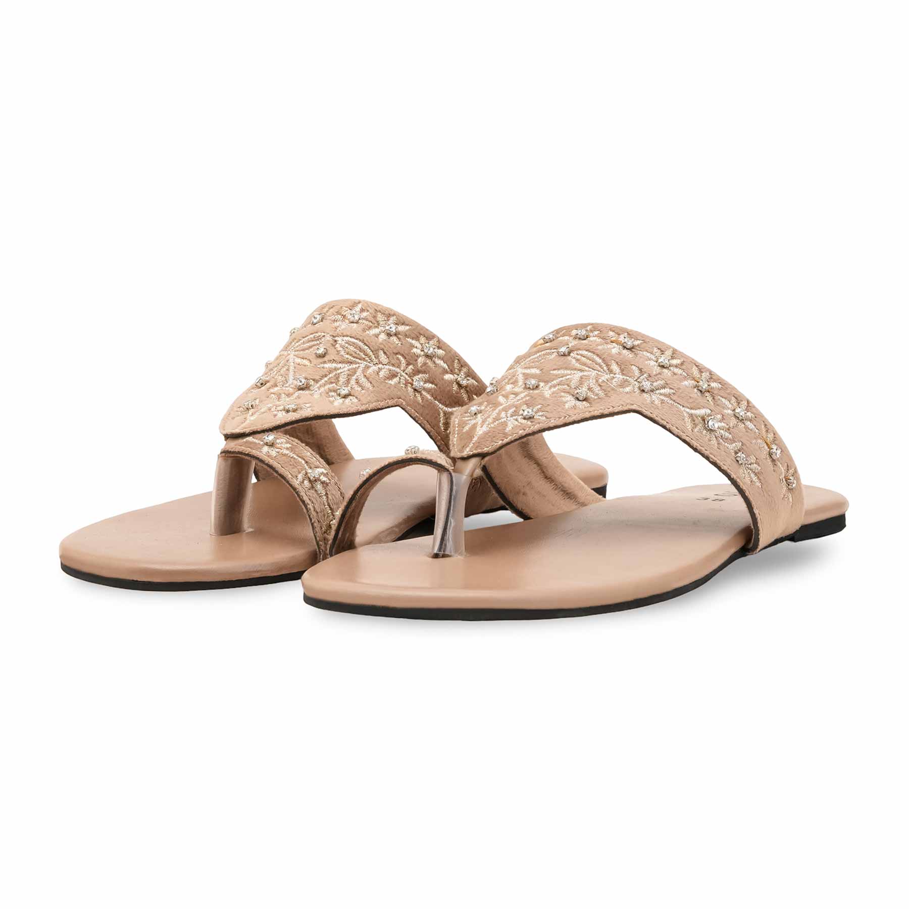 Beige Ethnic Chappal For Women EC0238 - Image 3