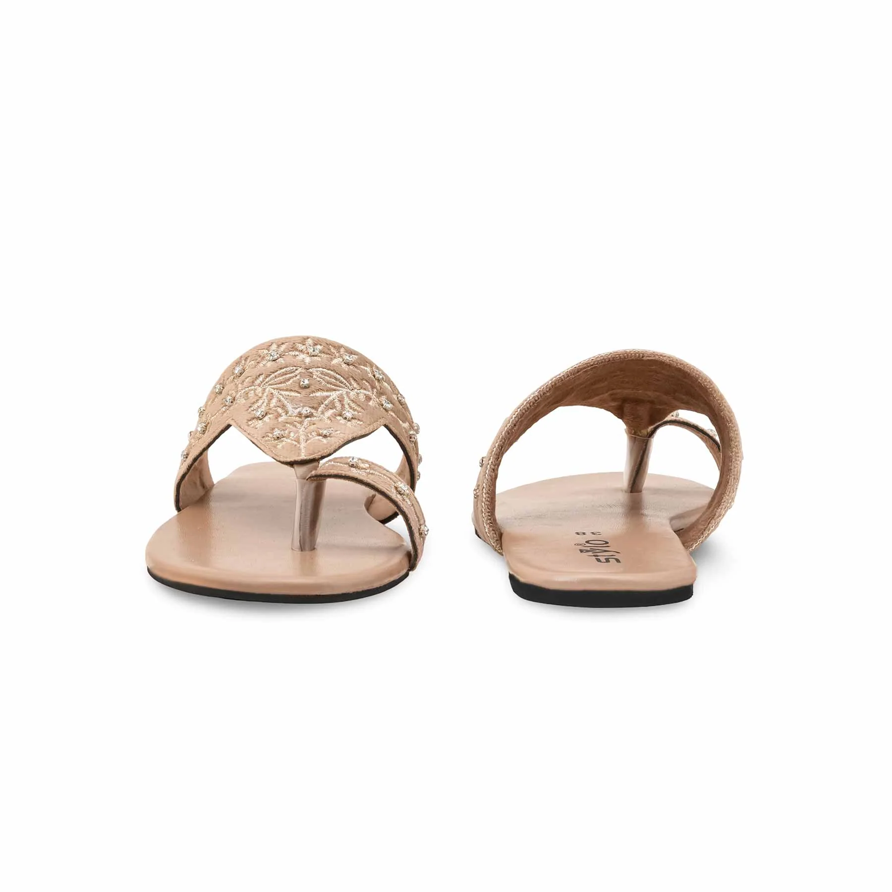 Beige Ethnic Chappal For Women EC0238 - Image 4